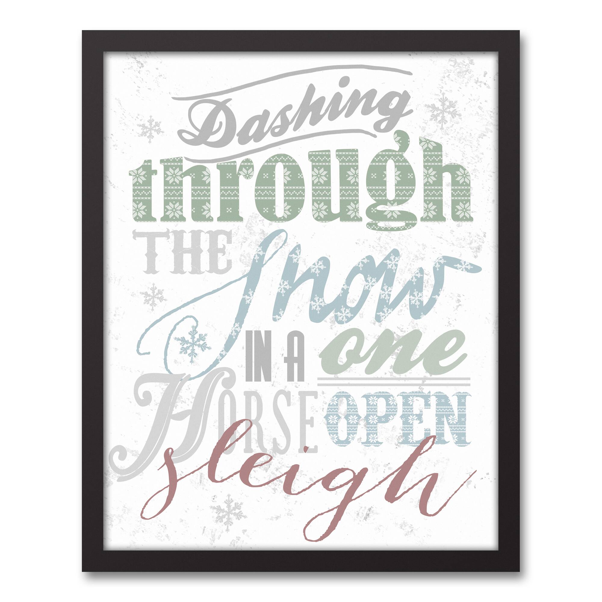 Dashing Through the Snow Typography Black Framed Canvas Wall Art