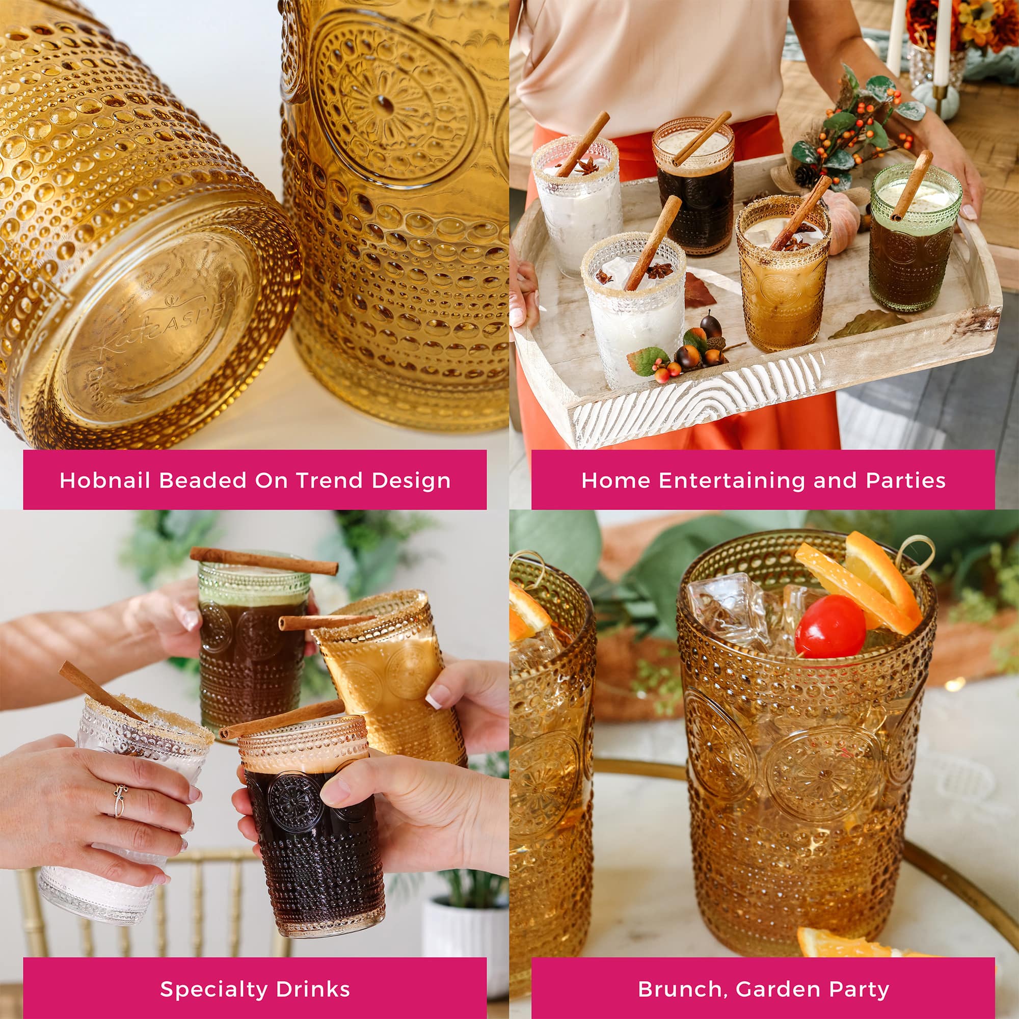 Kate Aspen® 13oz. Beaded Floral Amber Drinking Glasses, 6ct.