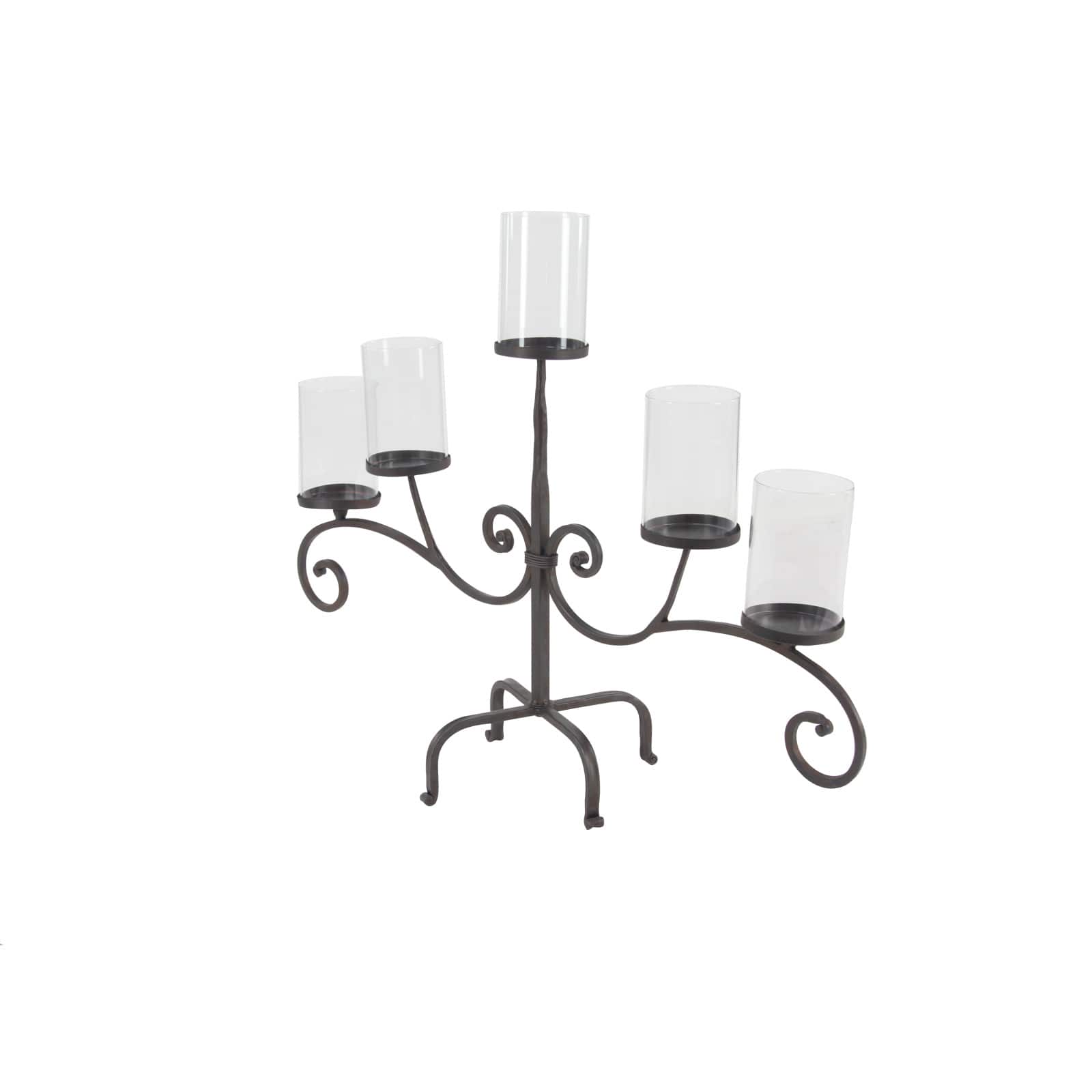 Traditional Black Metal and Glass 5-Light Candelabra, 21&#x22; x 36&#x22; x 13&#x22;