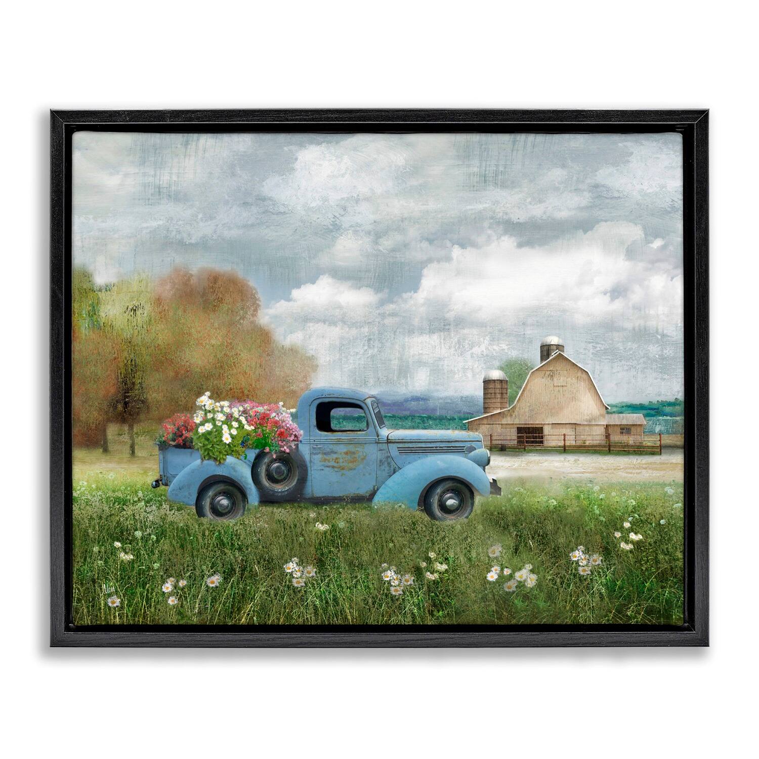Stupell Industries Vintage Blue Truck in Meadow Floater Framed Art
