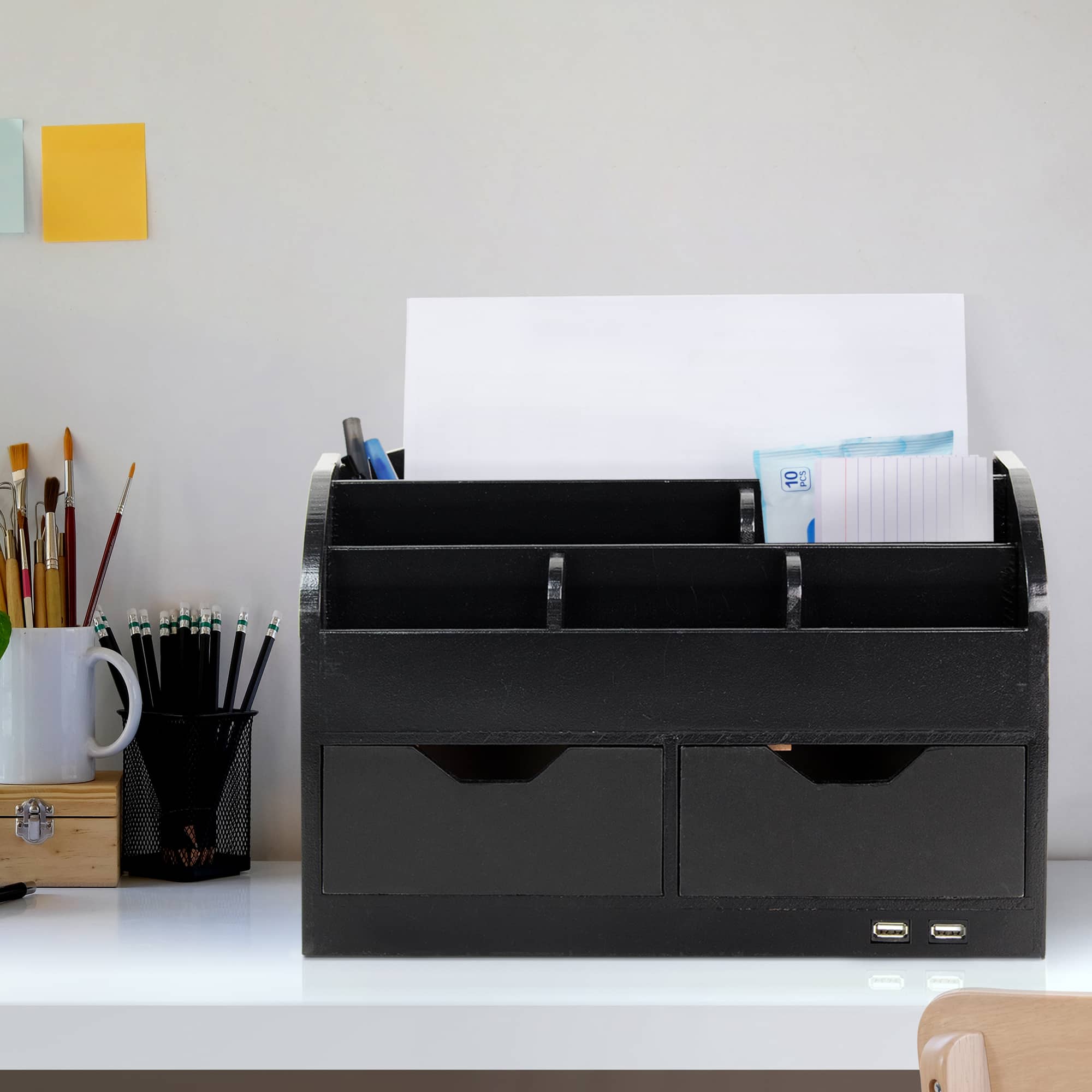 American Art D&#xE9;cor&#x2122; Black Space Saving Desk Organizer with USB Port