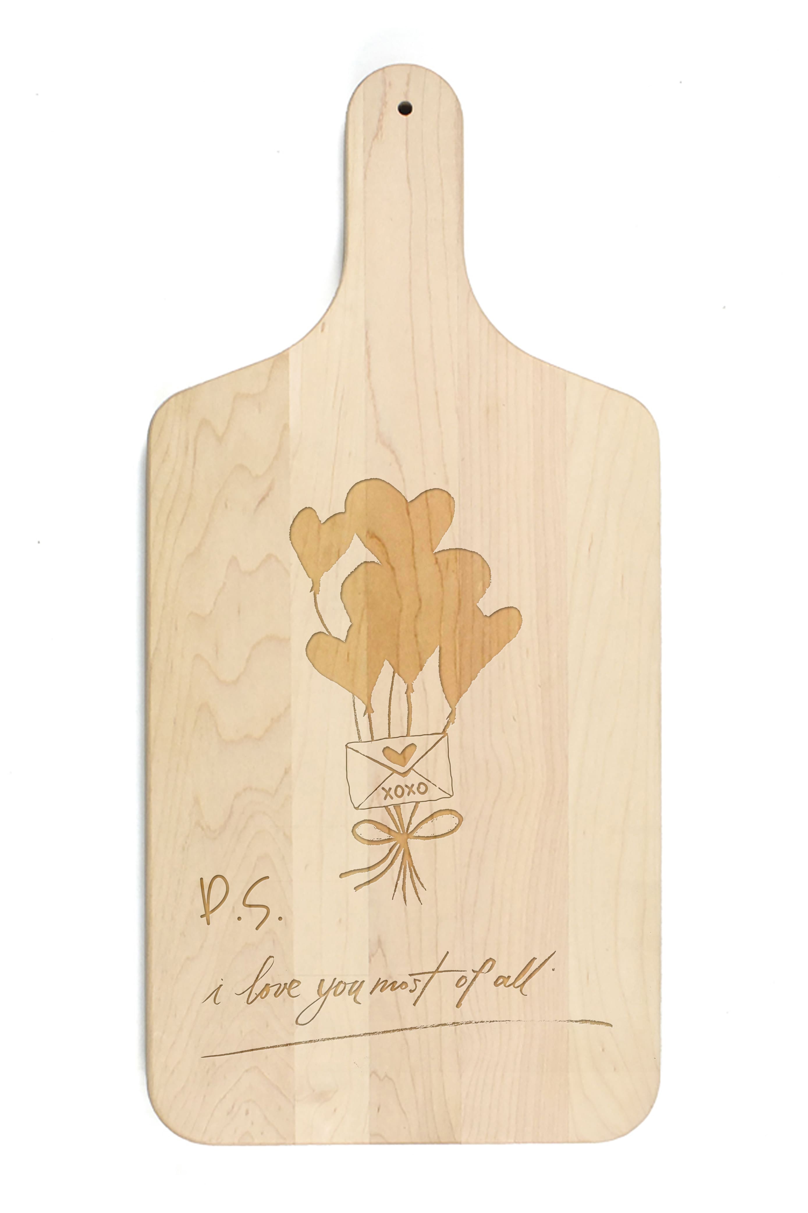 Valentines Balloons 8&#x22; x 17&#x22; Maple Paddle Cutting Board