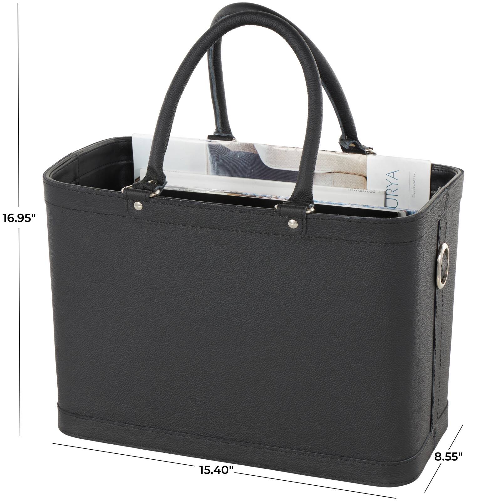 17" Black Leather Handmade Box Style Single Slot Decorative Magazine Holder with Arched Handles