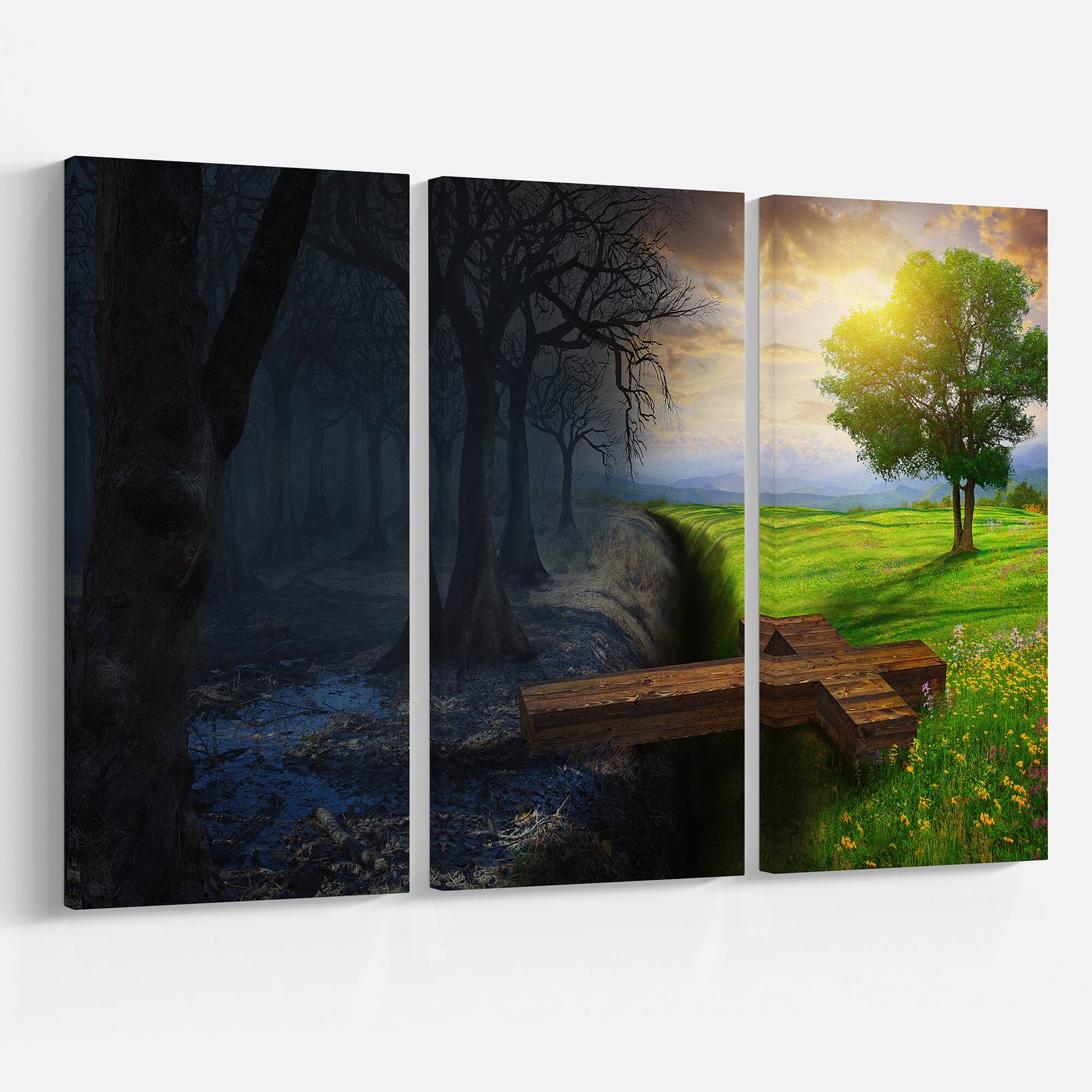 Designart - Crossing the gap - Religious Art on Wrapped Canvas set