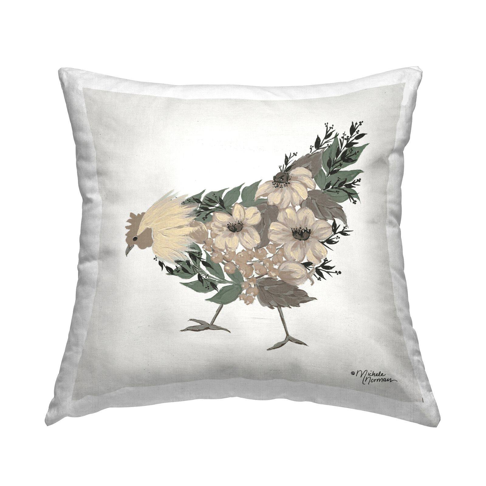 Stupell Industries Floral Blossom Arrangement Farmhouse Chicken Shape Throw Pillow, 18" x 18"