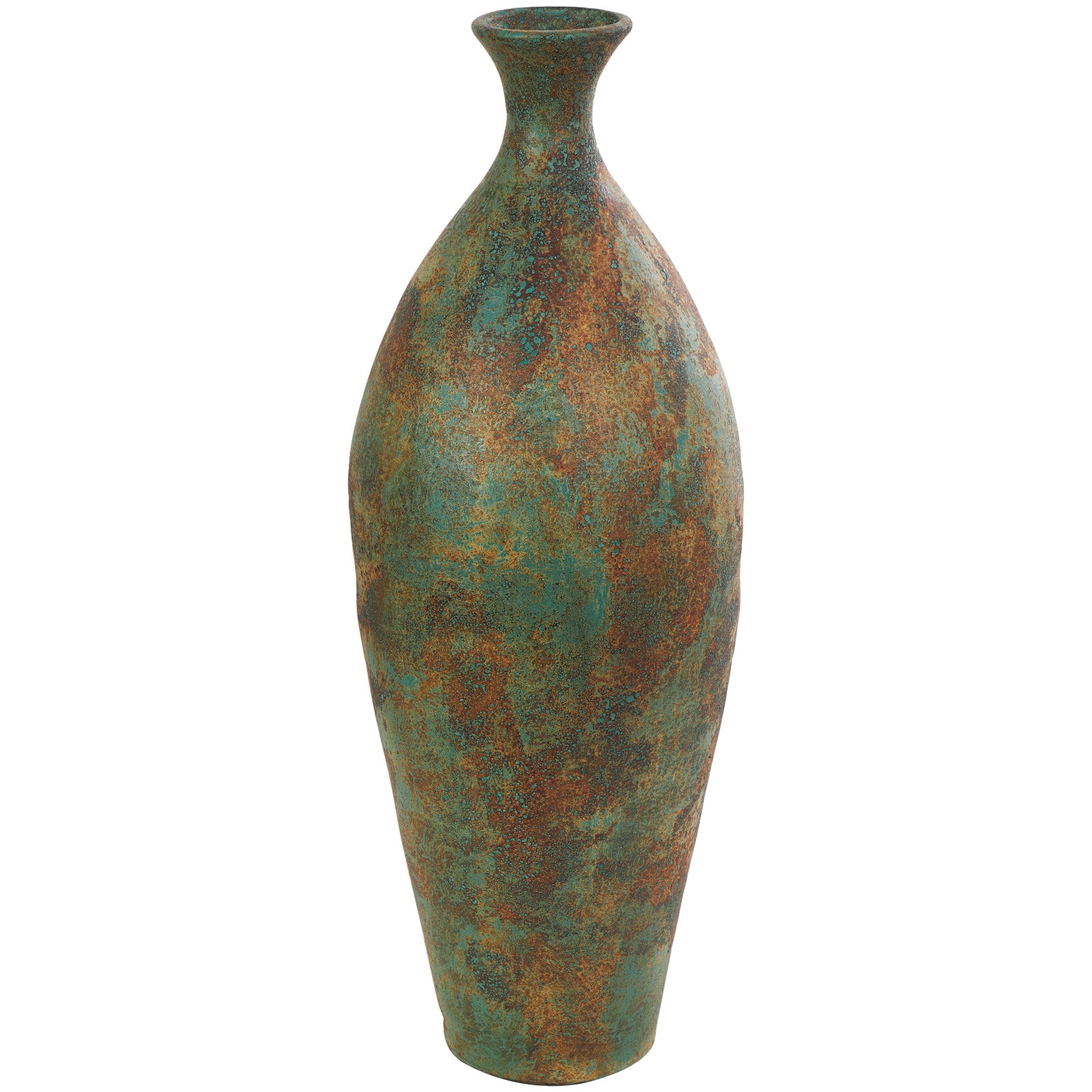 2.5ft. Green Ceramic Tall Distressed Antique Style Vase