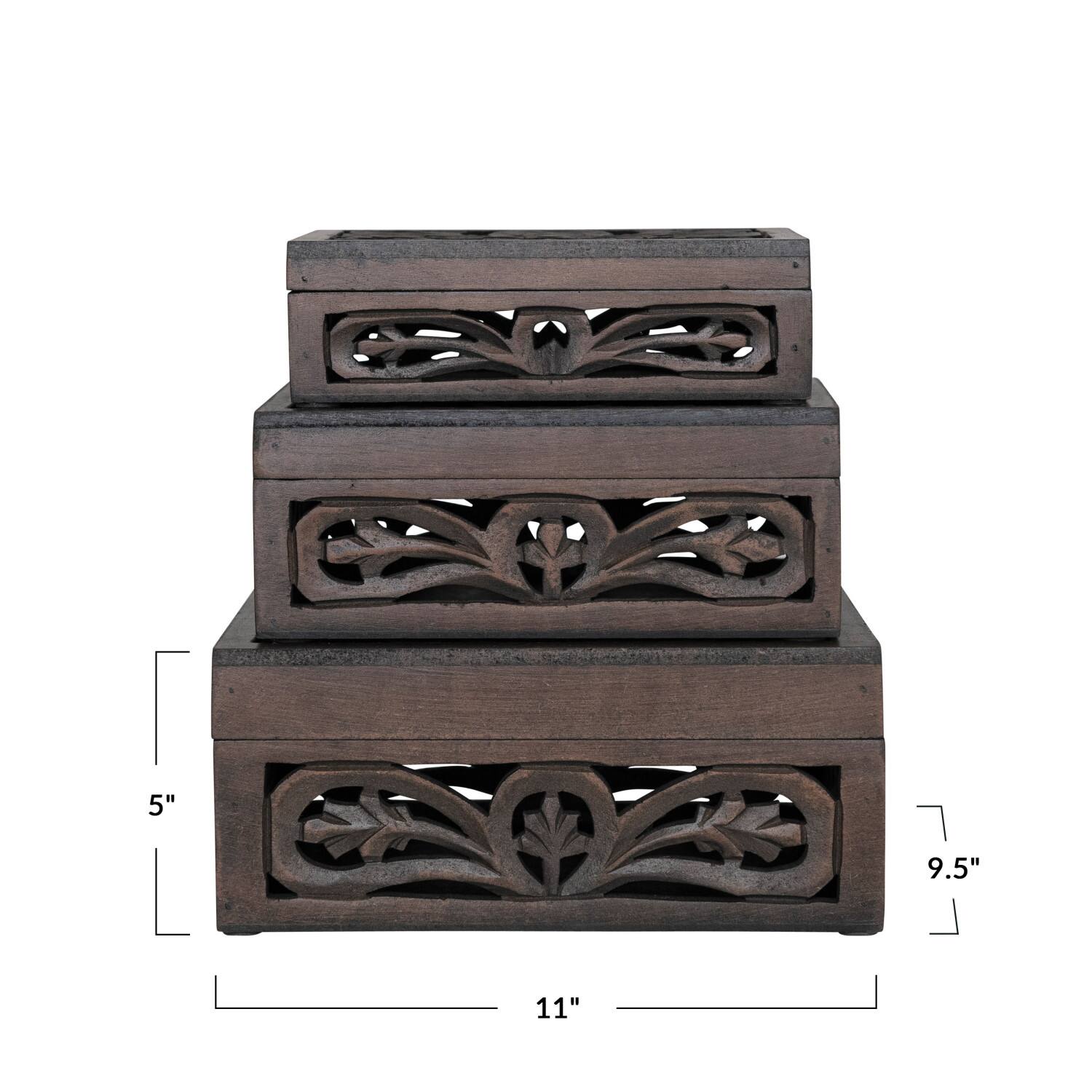 Hello Honey&#xAE; Espresso Carved Reclaimed &#x26; Mango Wood Nesting Boxes Set