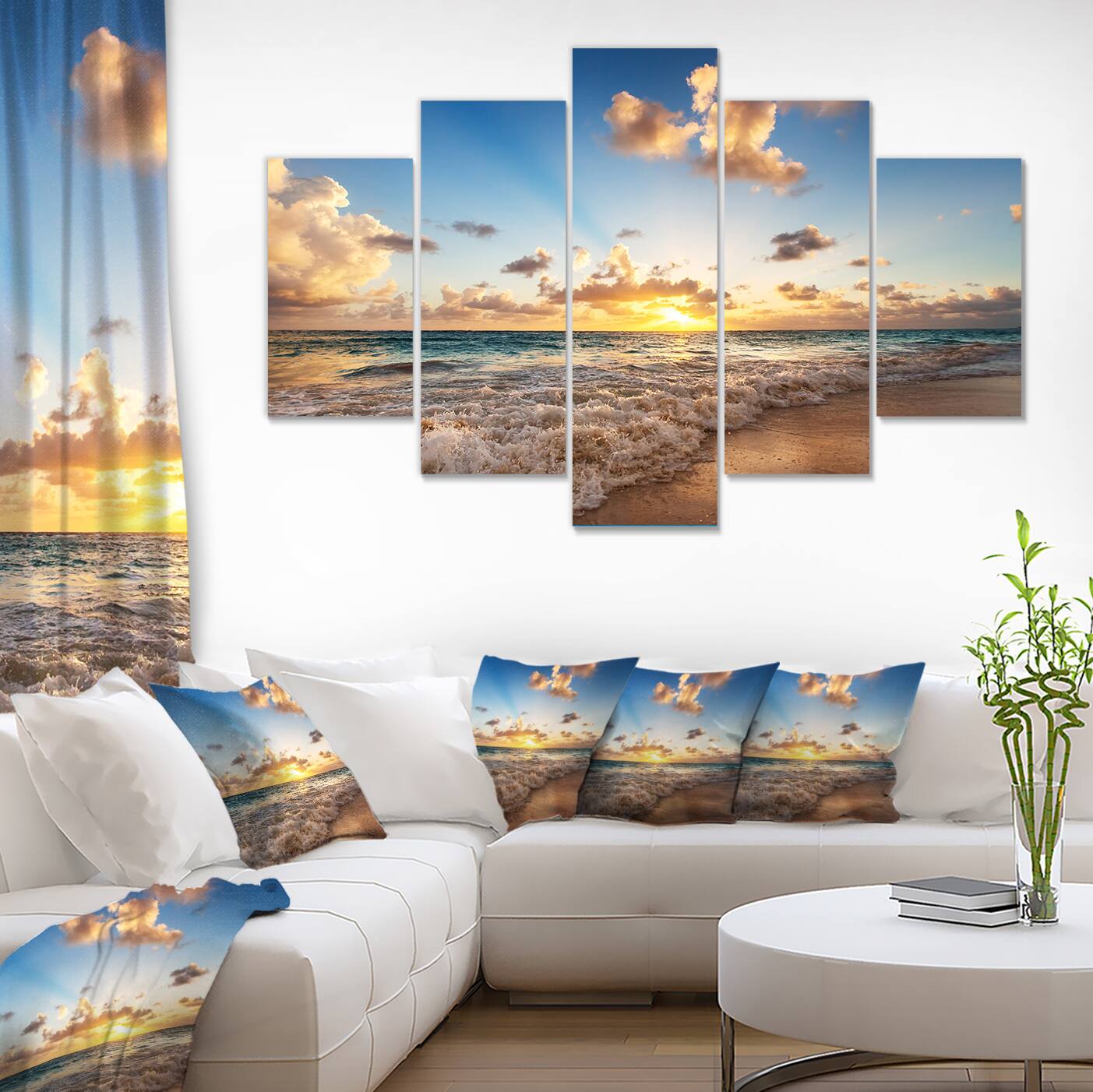 Designart - Sunrise on Beach of Caribbean Sea - Large Seashore Canvas Art Print