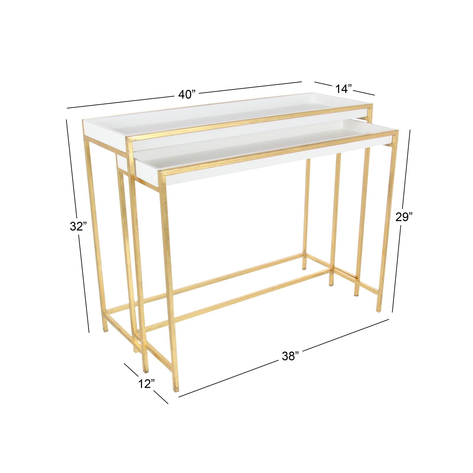 Set of 2 White Metal Contemporary Console Table, 38&#x22;, 40&#x22;
