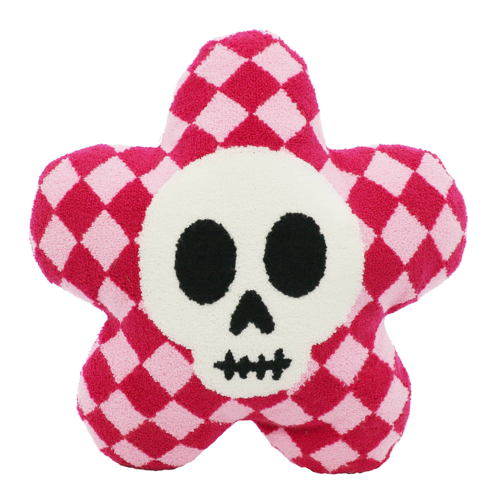 14&#x22; Pink Checkered Skull Flower Pillow by Ashland&#xAE;