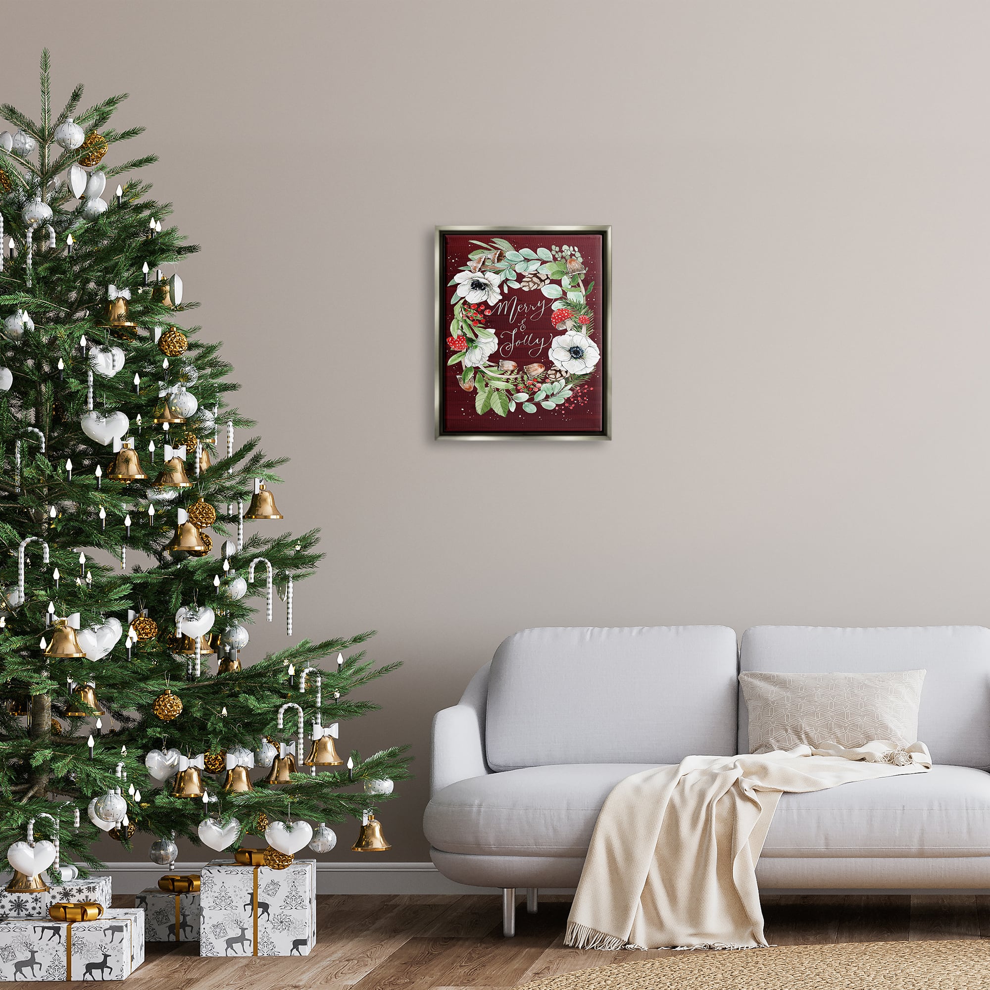 Stupell Industries Merry & Jolly Seasonal Mushroom Wreath Framed Floater Canvas Wall Art