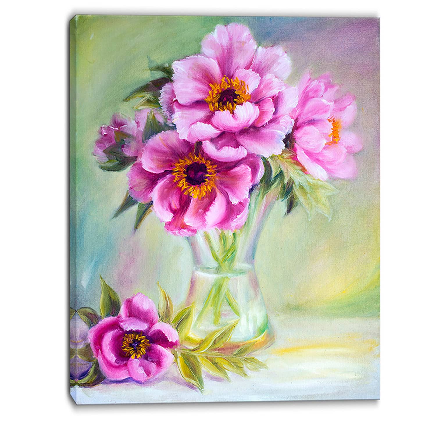 Designart - Purple Peonies in Vase - Floral Art Canvas Print