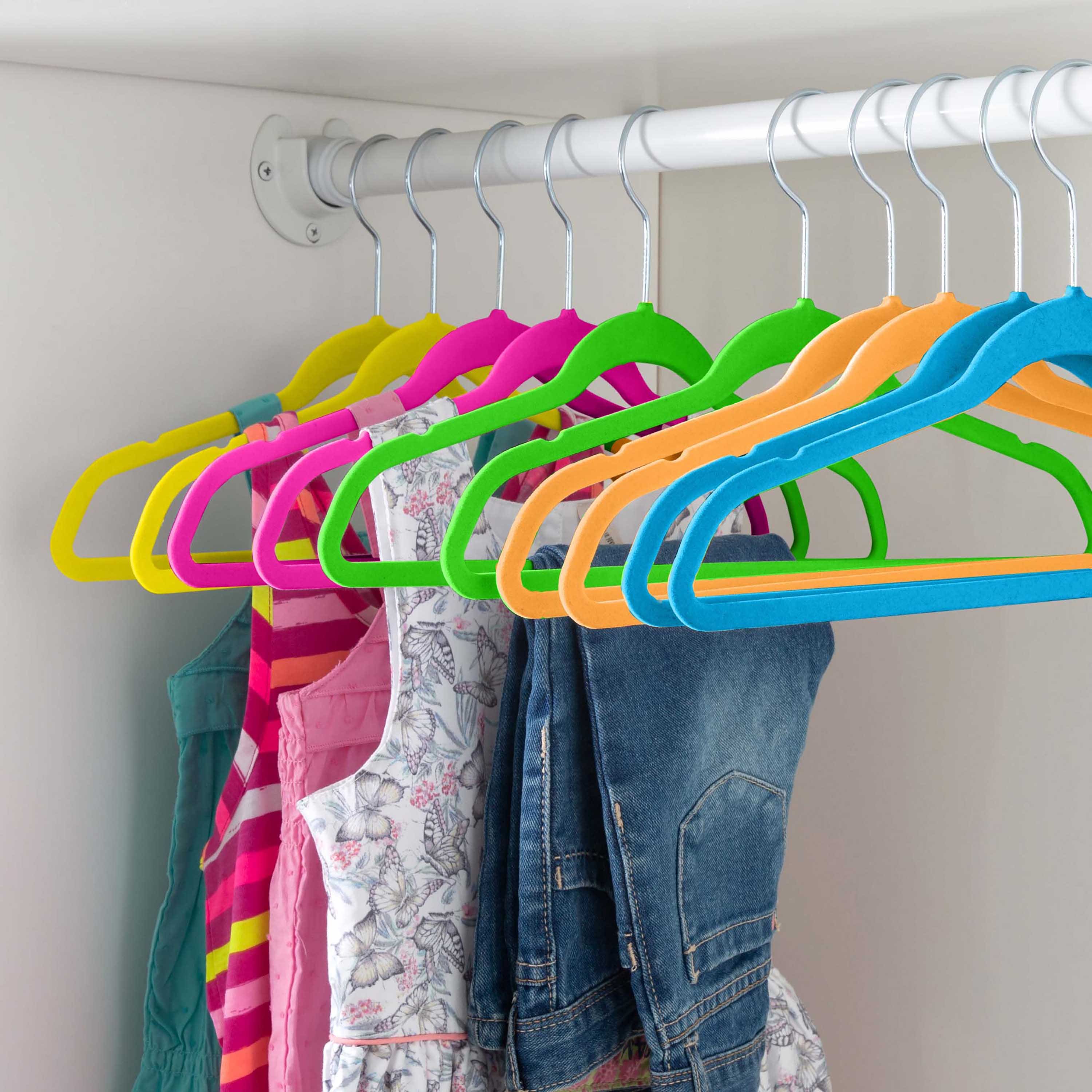 Simplify Multicolor Neon 13.75" Kids Velvet Hangers Pack
