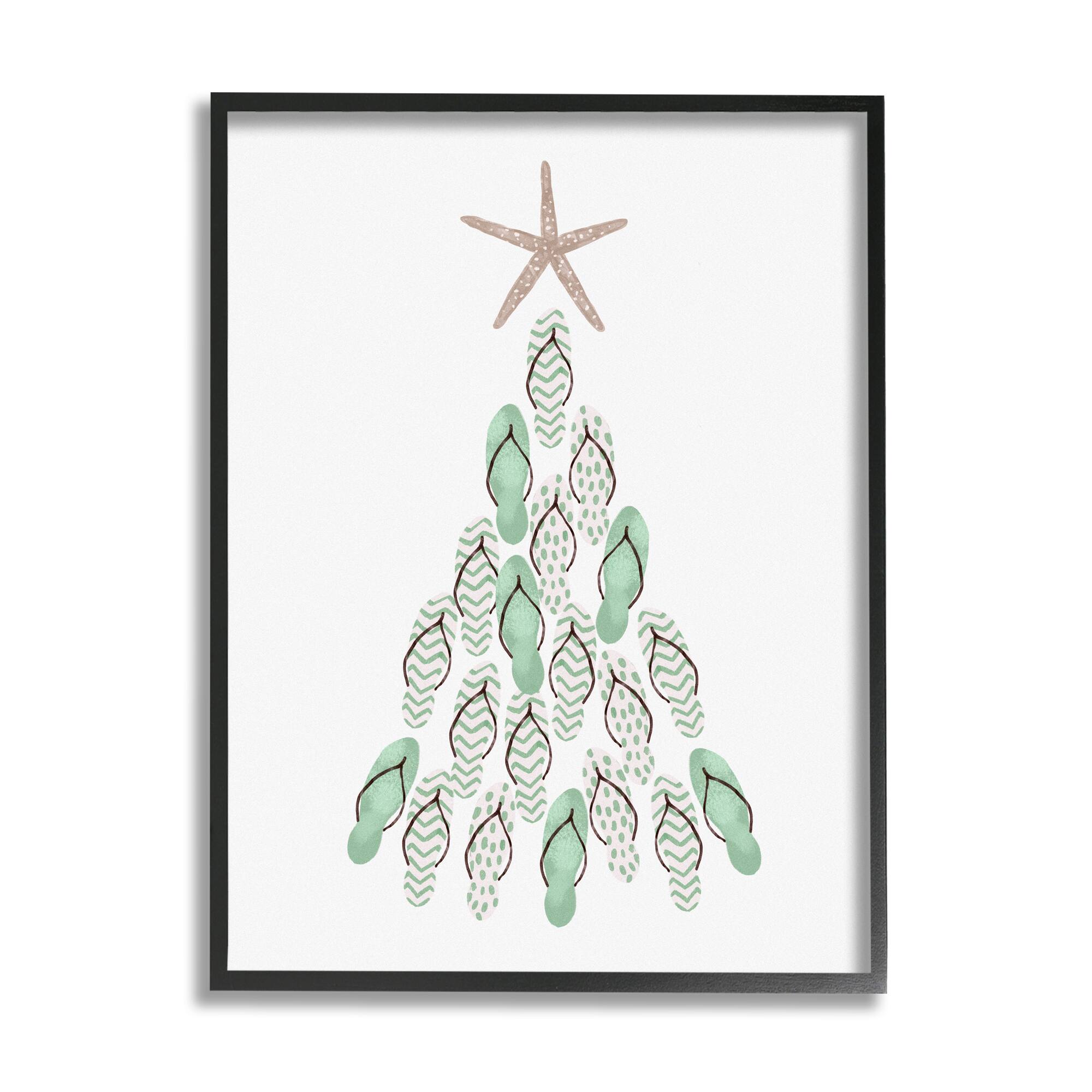 Stupell Industries Flip Flop Beachy Christmas Tree Black Framed Giclee Art