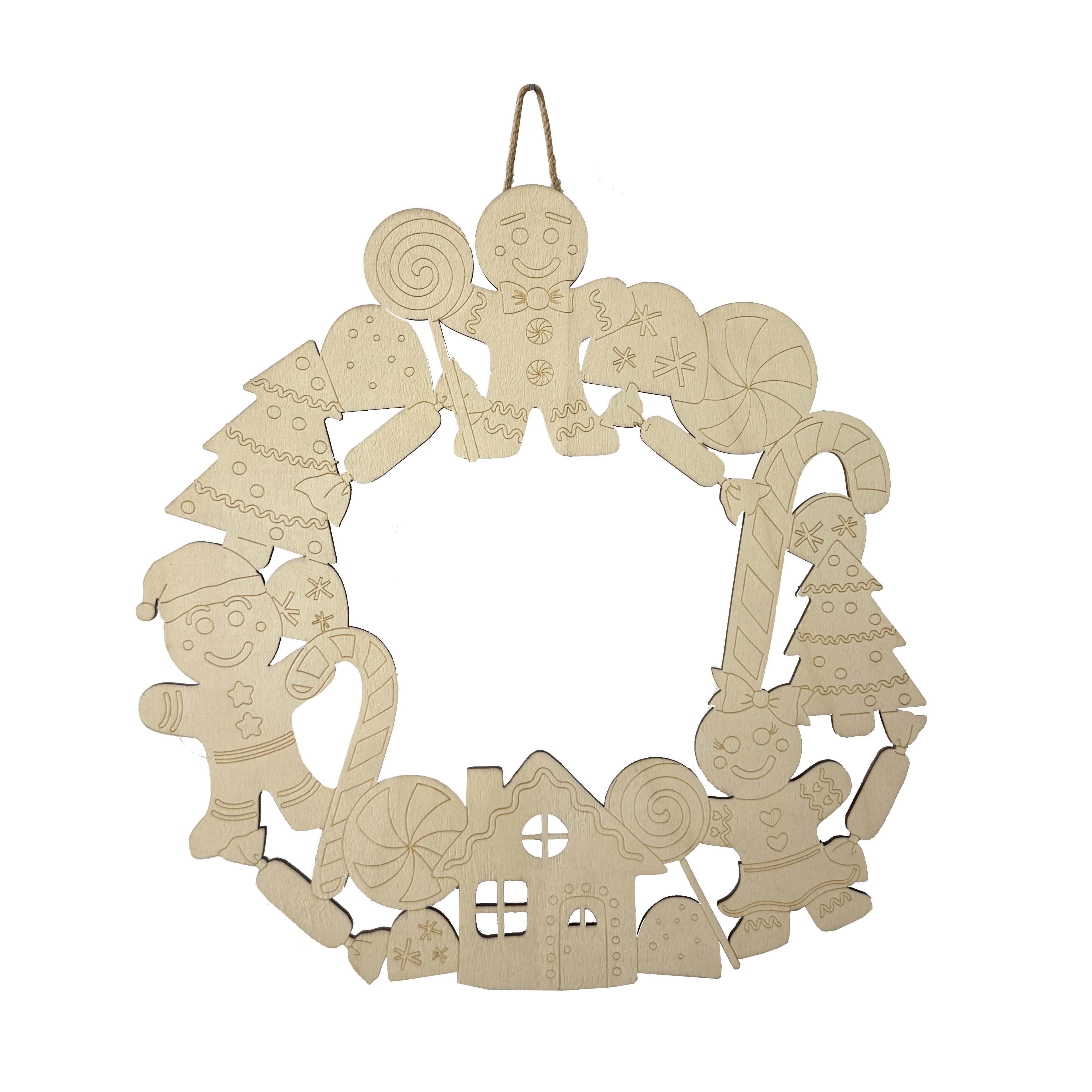 16&#x22; Gingerbread Wreath DIY Wood D&#xE9;cor by Make Market&#xAE;