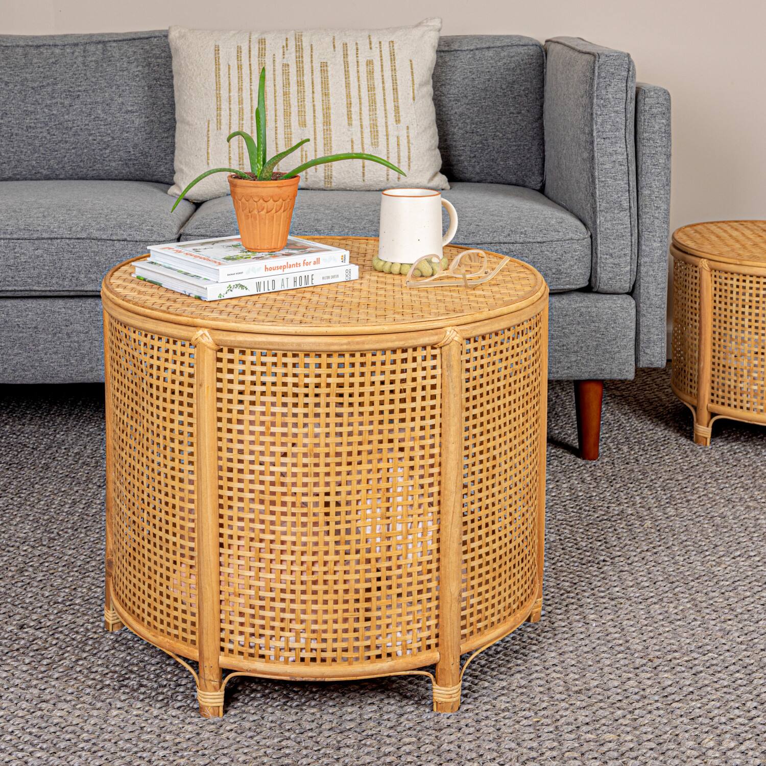 Hello Honey® Round Bamboo & Rattan Accent Table