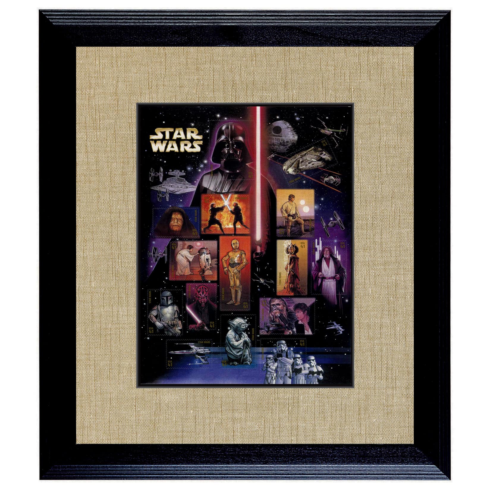 Star Wars U.S. Stamp Sheet in 16&#x22; x 14&#x22; Wood Frame