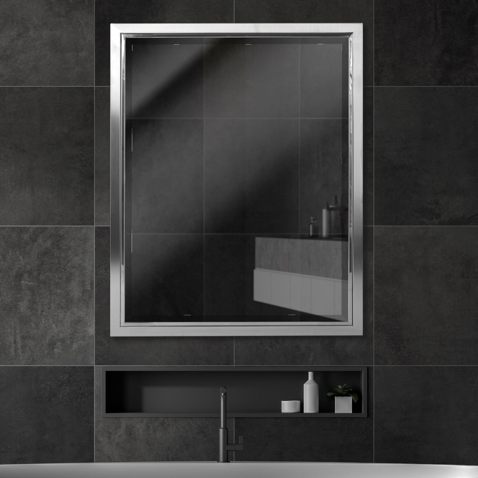 Head West Nickel &#x26; Chrome Framed Wall Vanity Mirror