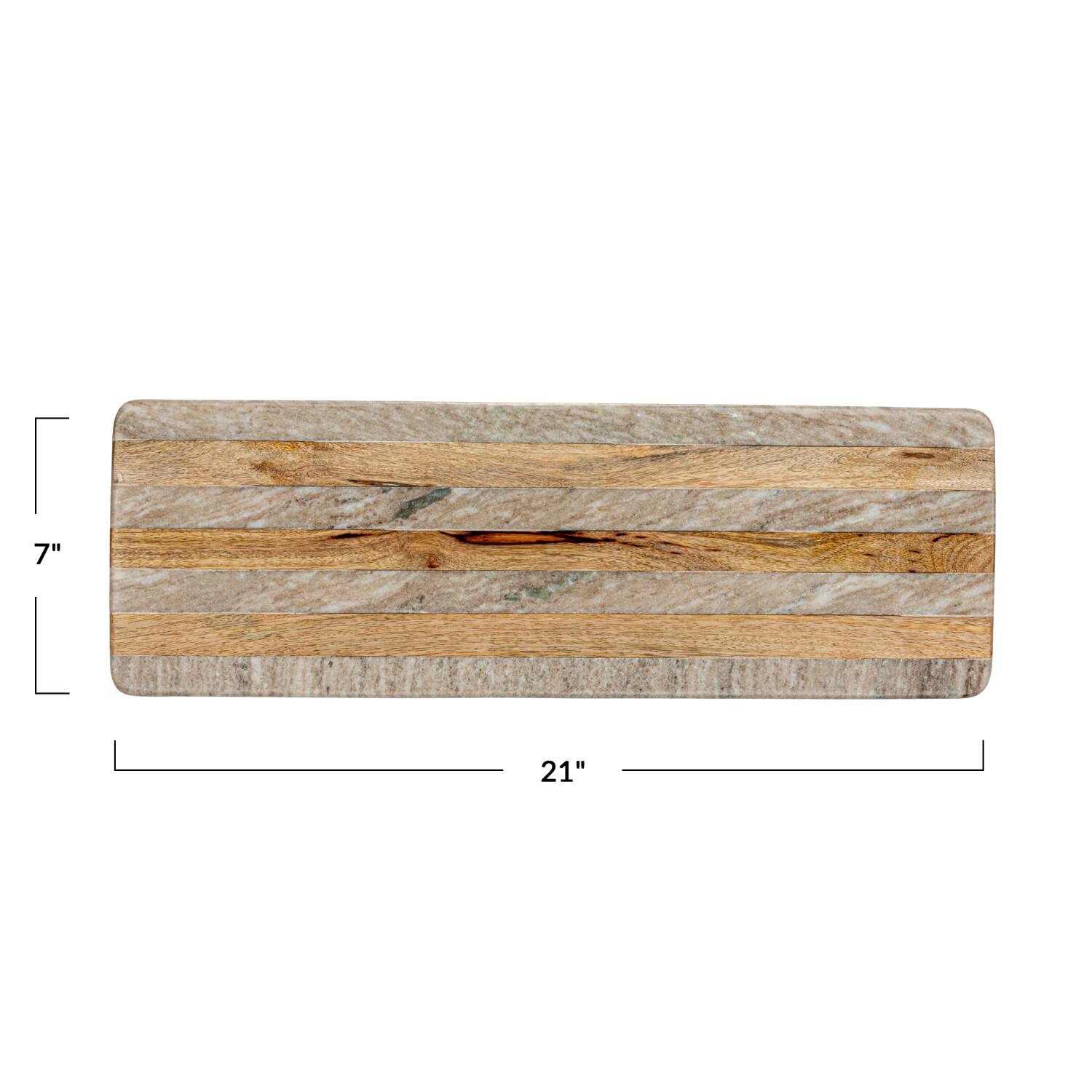 21&#x22; Beige Marble &#x26; Mango Wood Stripes Cheese Board