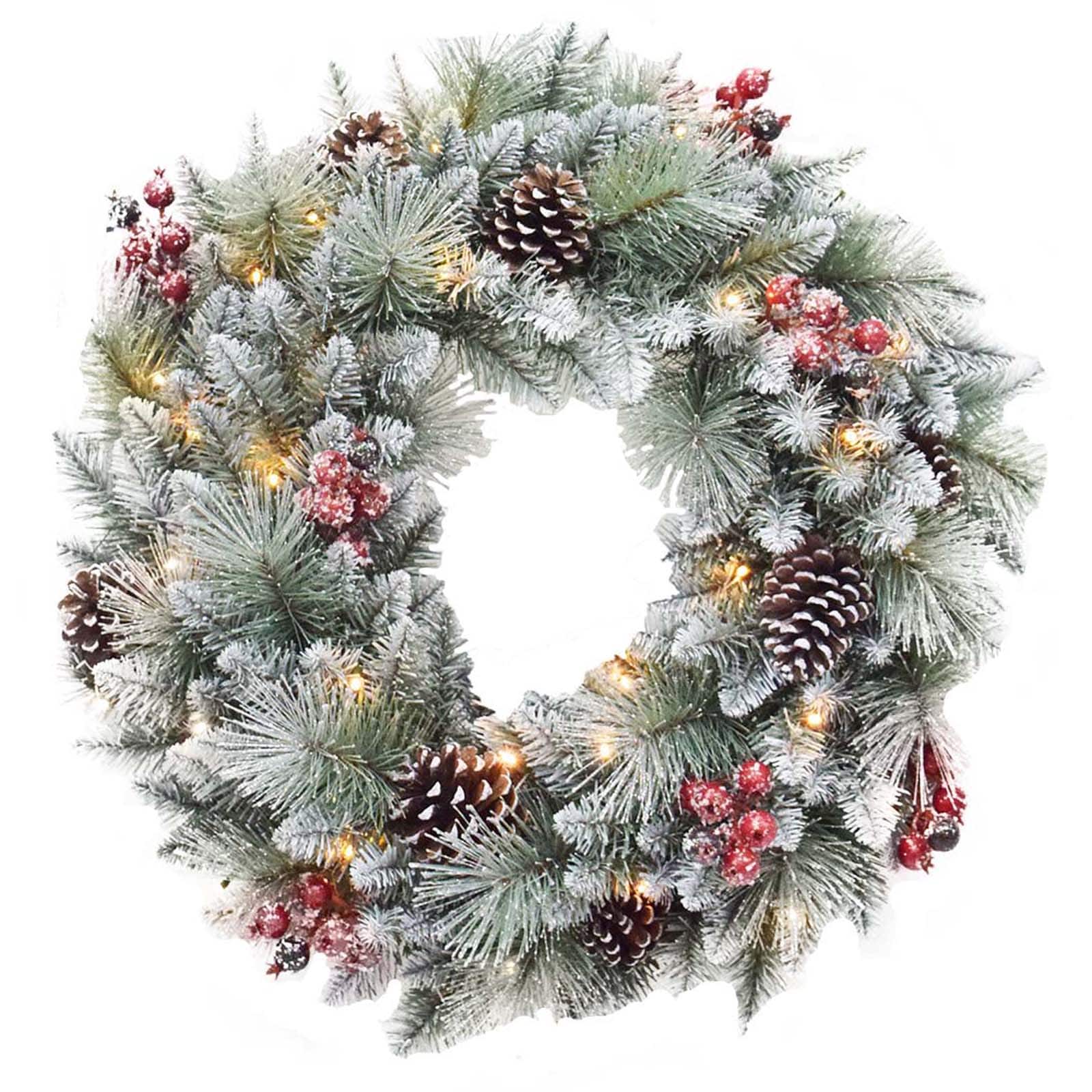 Santa's Workshop 2.5ft. Pre-Lit Glitter Mixed Pine Wreath