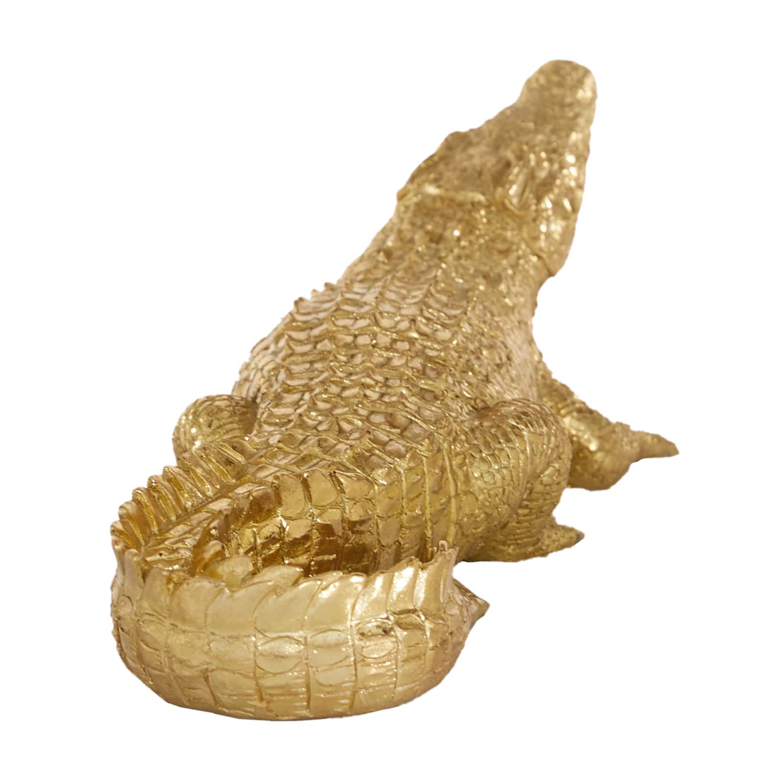 16&#x22; Gold Traditional Crocodile Sculpture