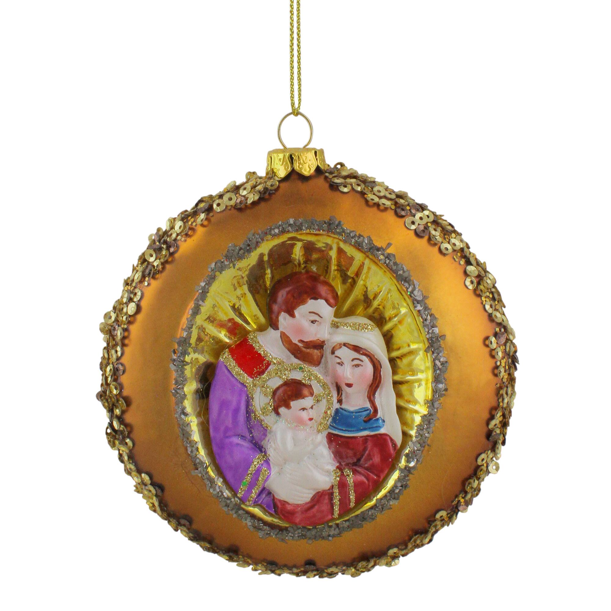 4&#x22; Joseph, Mary &#x26; Baby Jesus Glass Disc Ornament