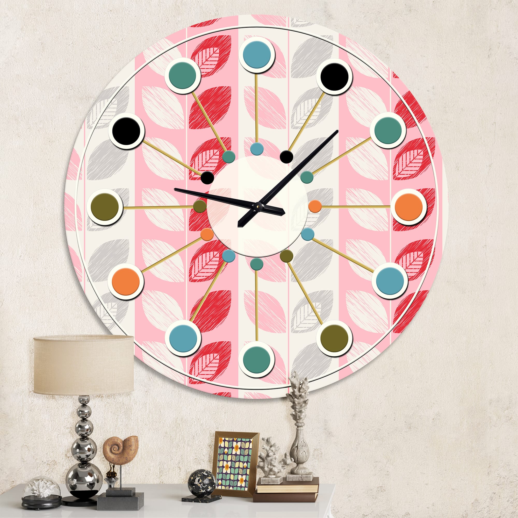 Designart 'Botanical Retro Design I Mid-Century Modern Wall Clock