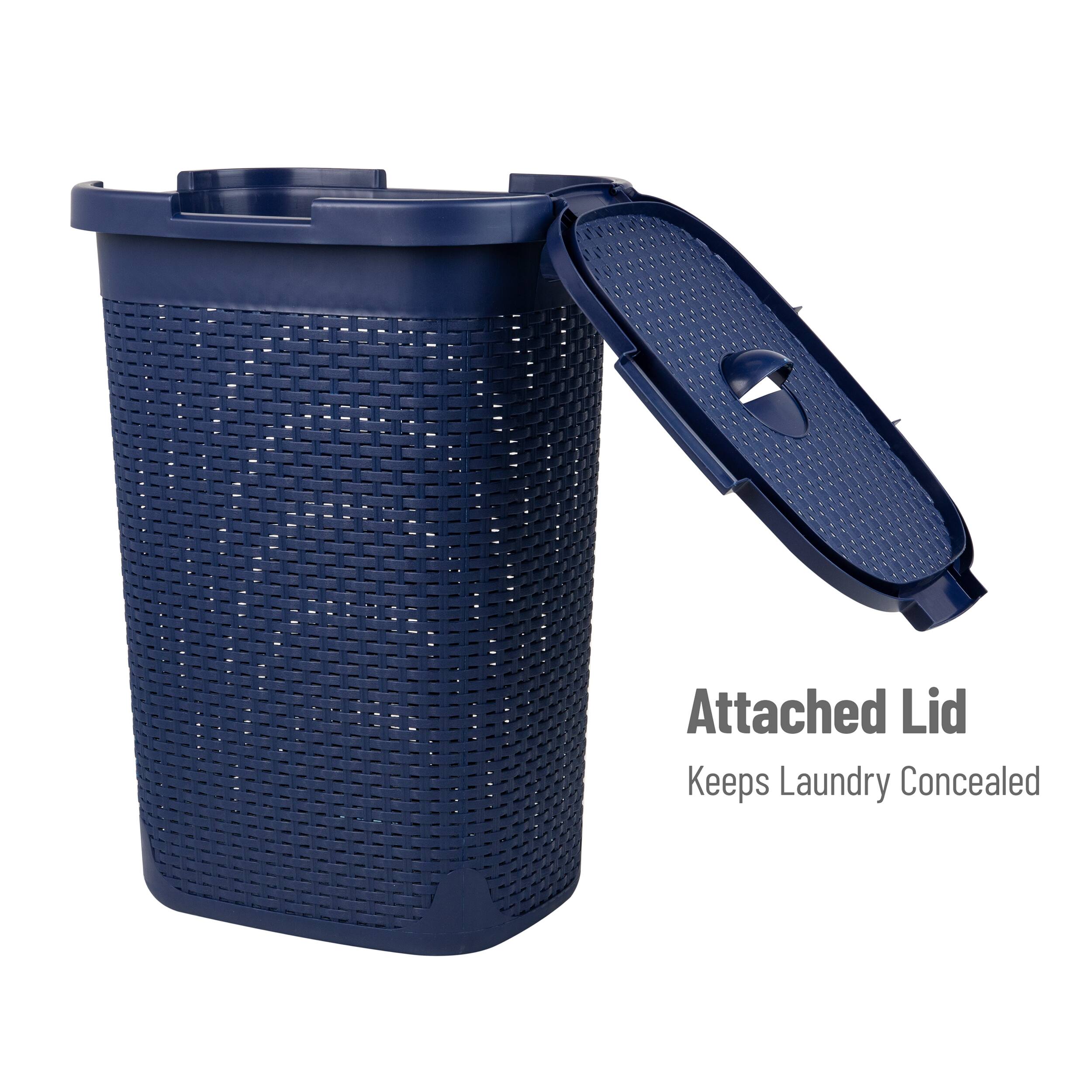Mind Reader 60L Hamper Laundry Basket with Cutout Handles, Navy
