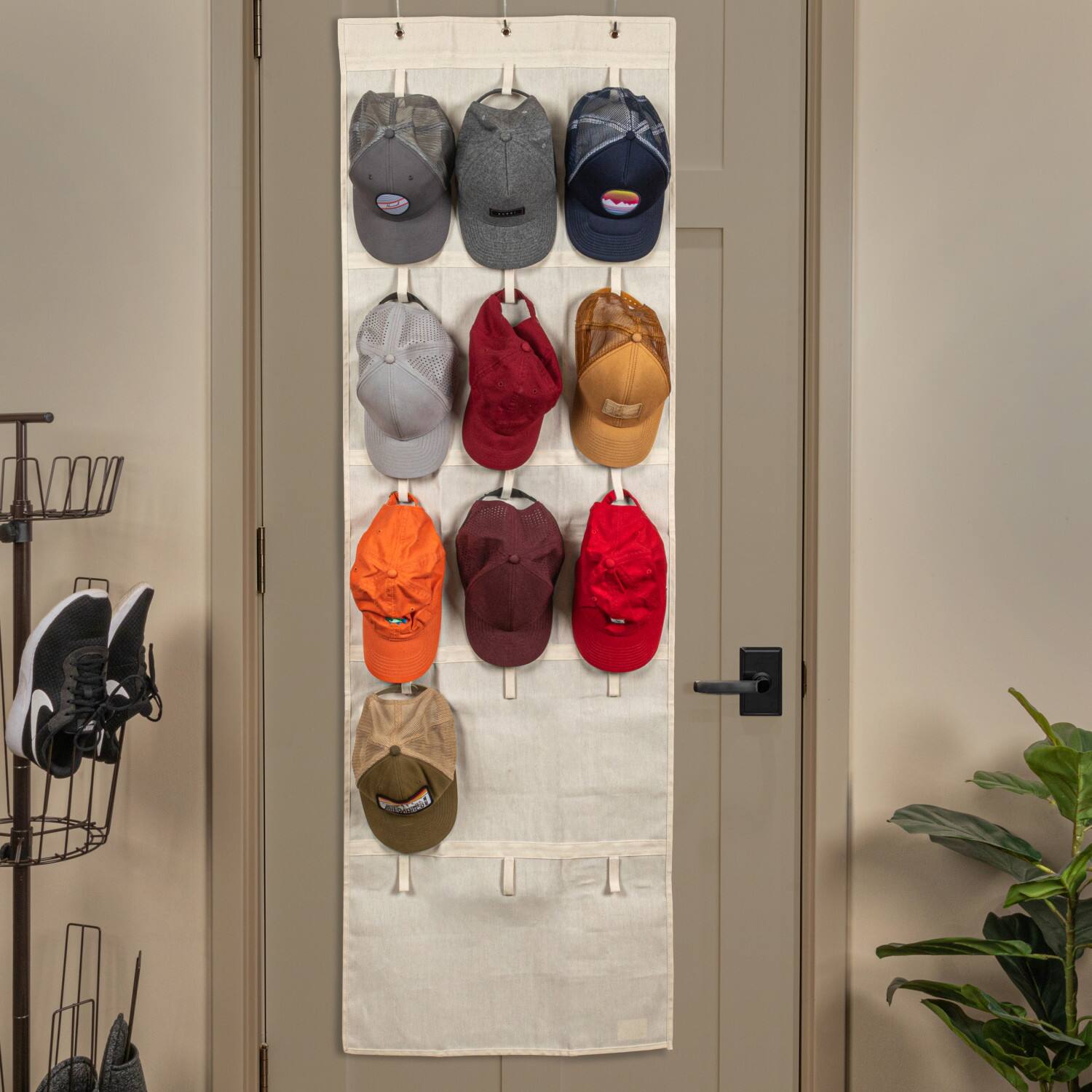 Household Essentials 68" Natural Cotton Over the Door Cap & Hat Organizer