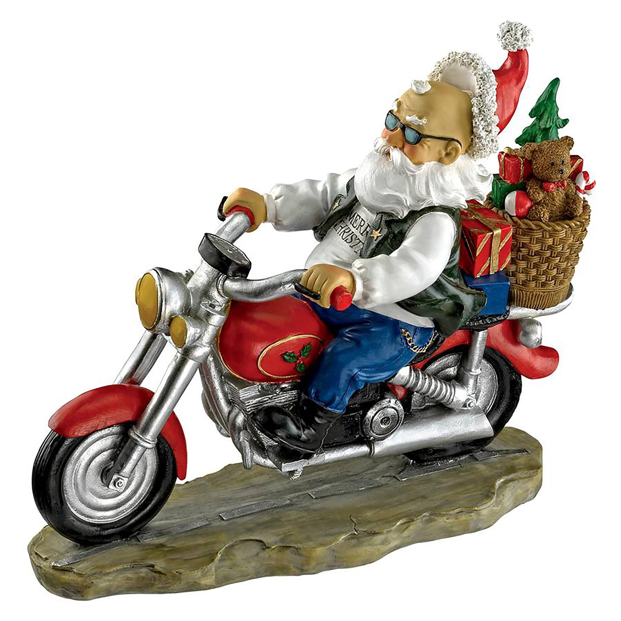 11&#x22; Old School Father Christmas Santa Biker Statue