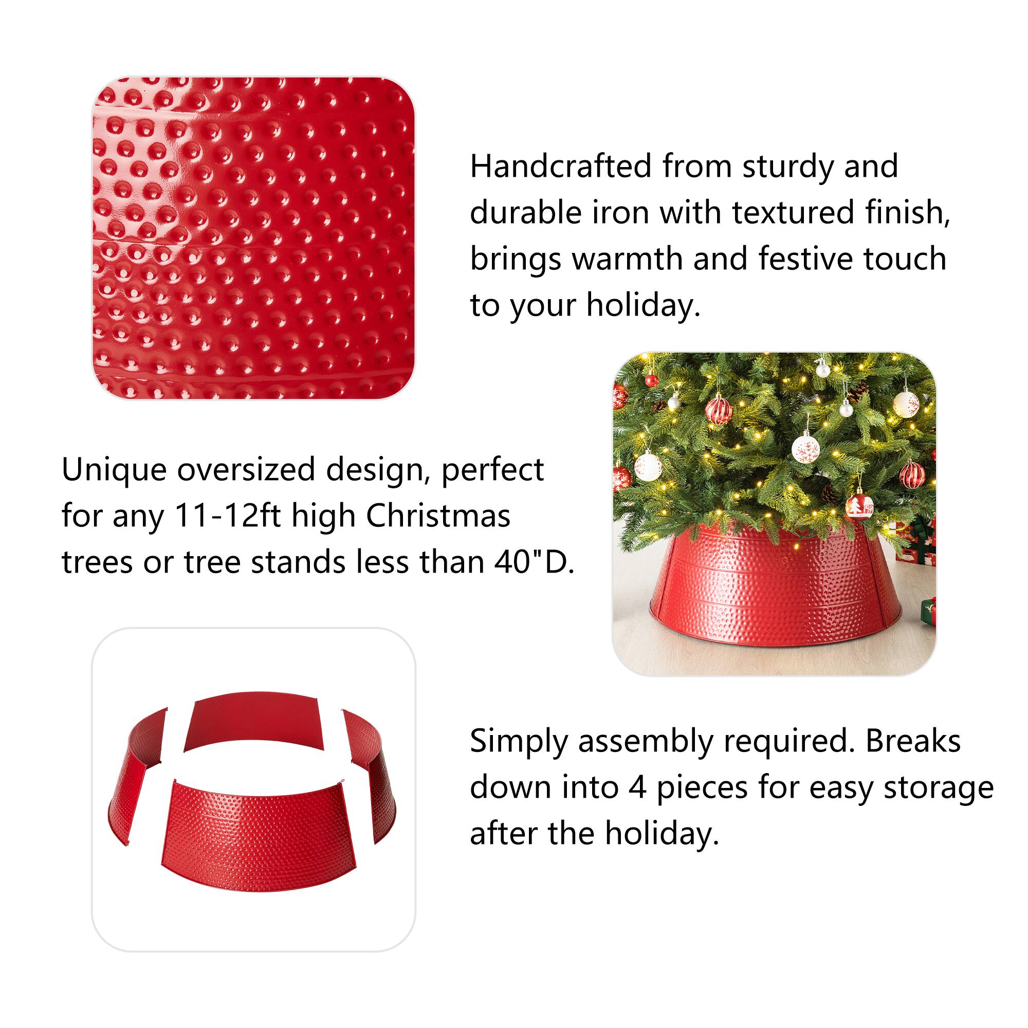 Glitzhome&#xAE; Red 40.5&#x22; Hammered Metal Tree Collar