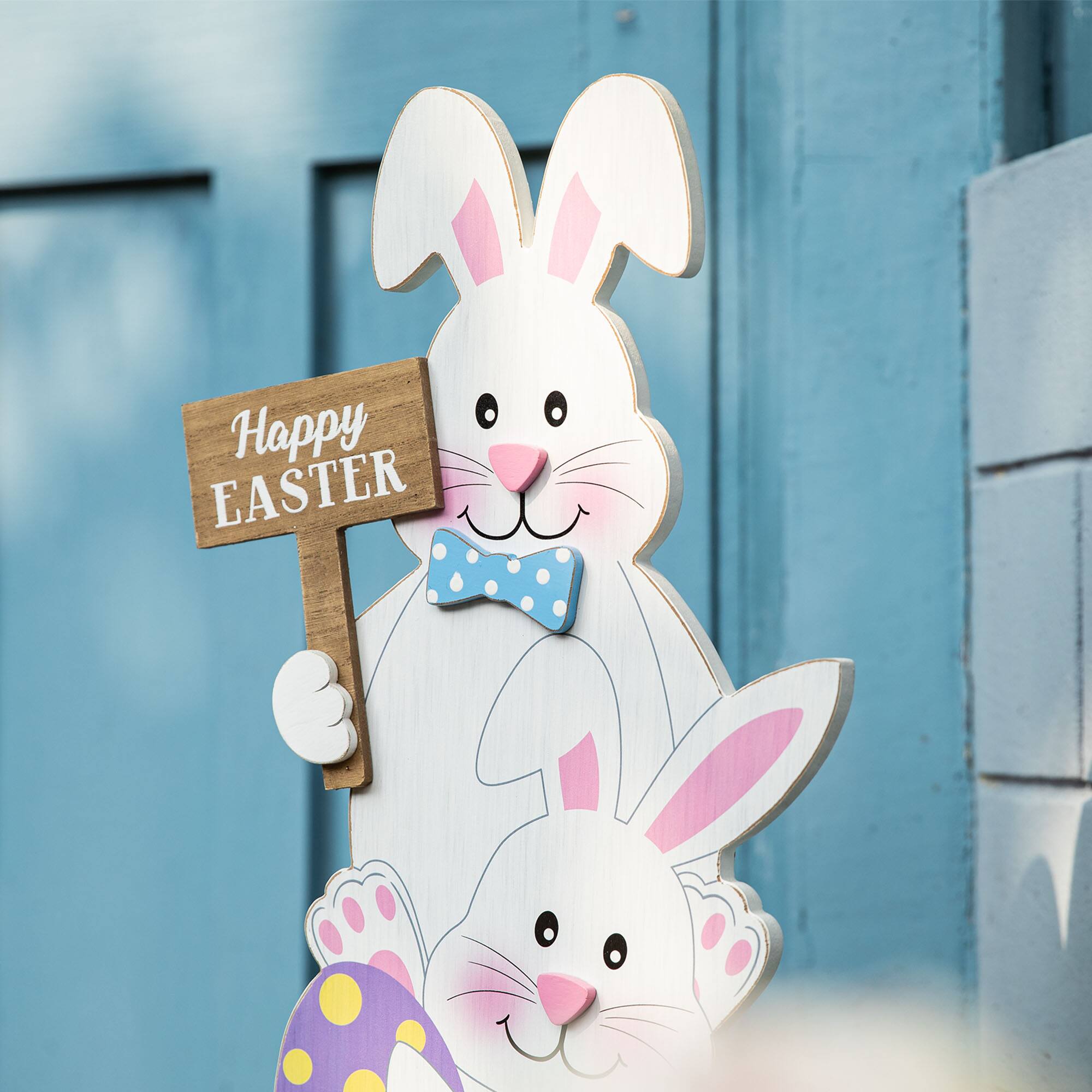 Glitzhome&#xAE; 30.75&#x22; Easter Stacked Bunny Wooden Porch D&#xE9;cor