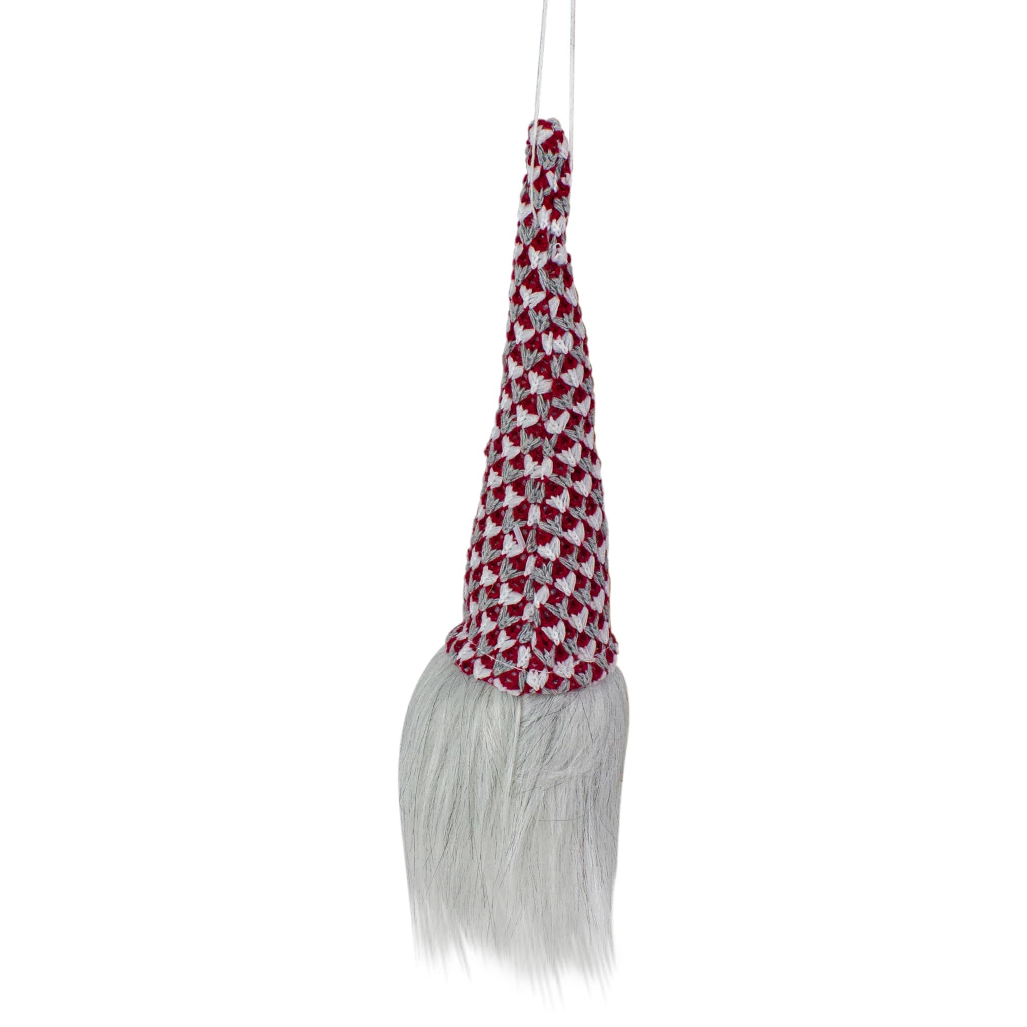 8&#x22; Red, White &#x26; Gray Knit Gnome Head LED Ornament