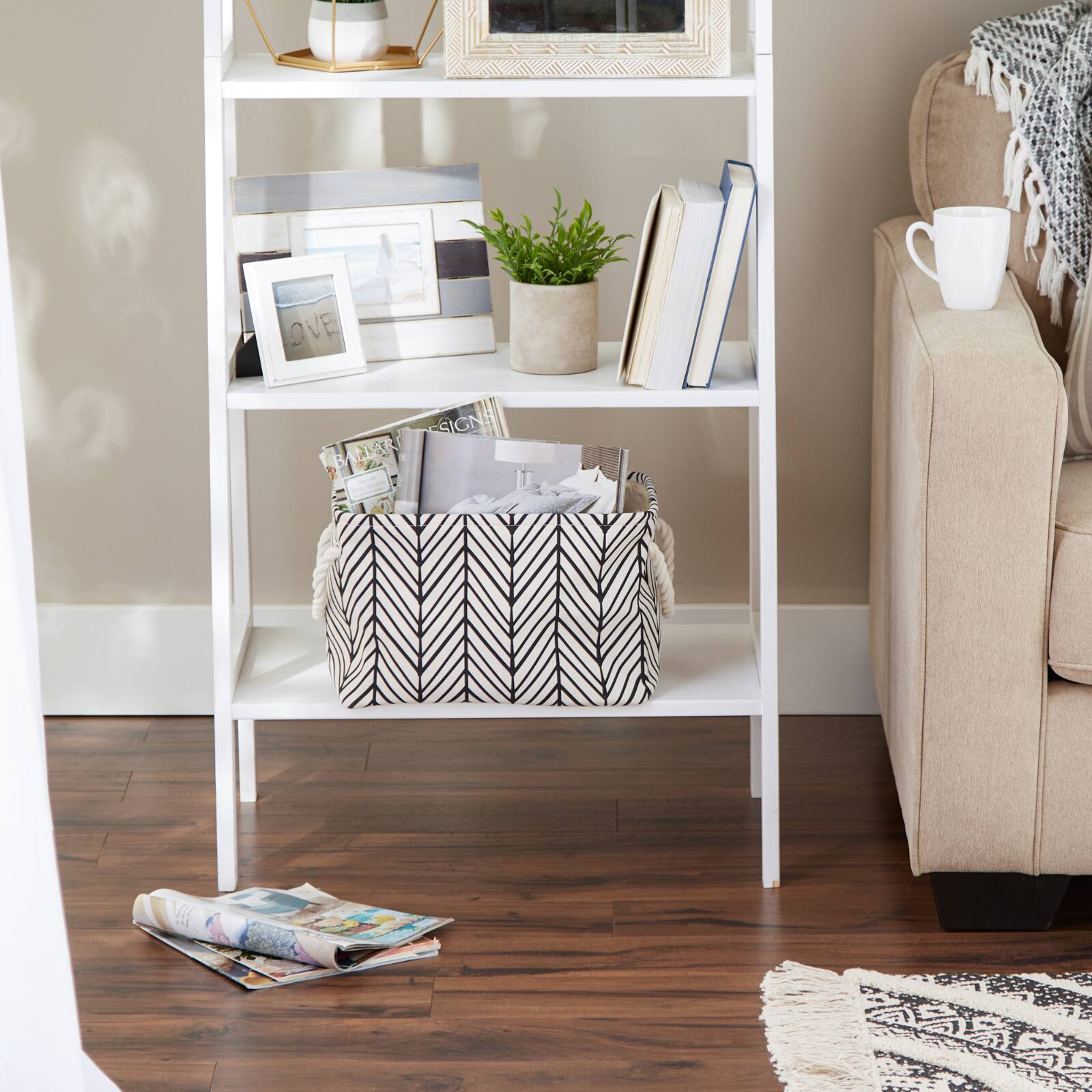 DII&#xAE; Small Off-White Herringbone Rectangle Fabric Bin