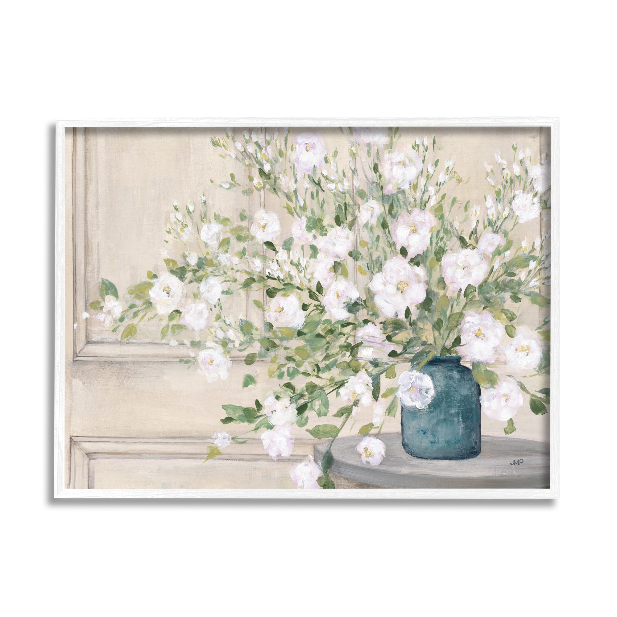 Stupell Industries Geranium Tabletop Country Still Life Painting Blooming Flowers Framed Wall Art