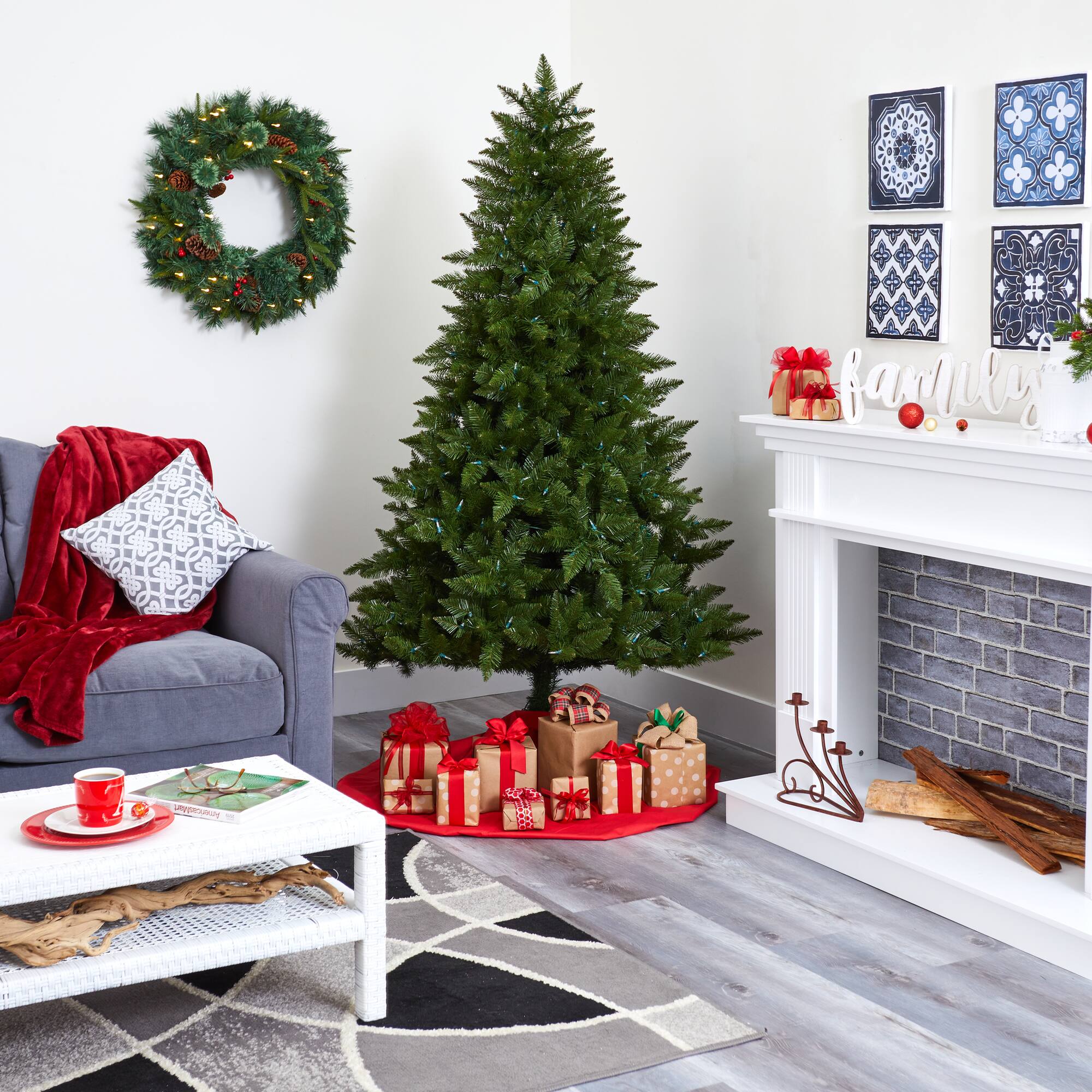 6.5ft. Pre-Lit Vermont Spruce Artificial Christmas Tree, Warm White LED Lights