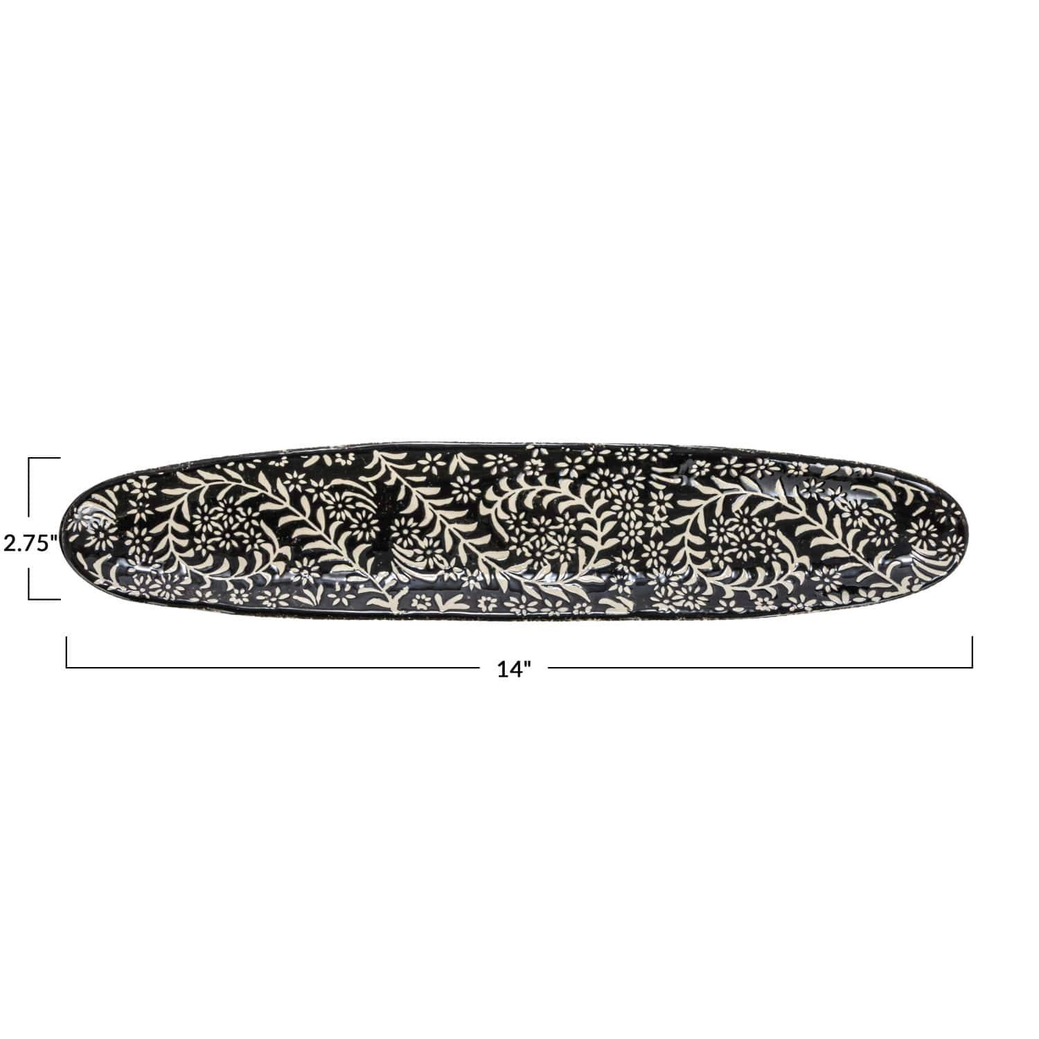 14&#x22; Black Wax Relief Botanicals Stoneware Platter