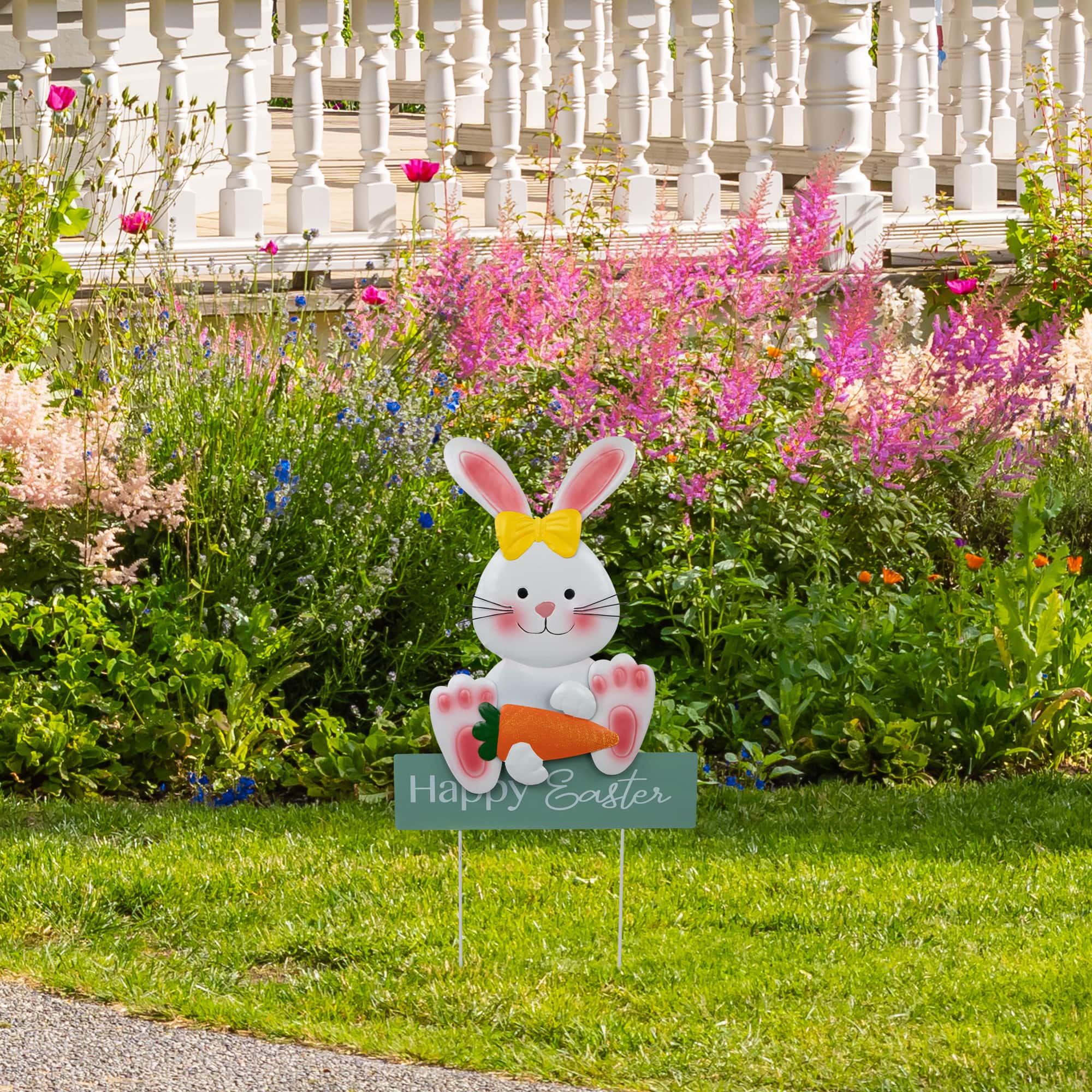 18.75&#x22; Bunny with Carrot Happy Easter Outdoor Garden Stake