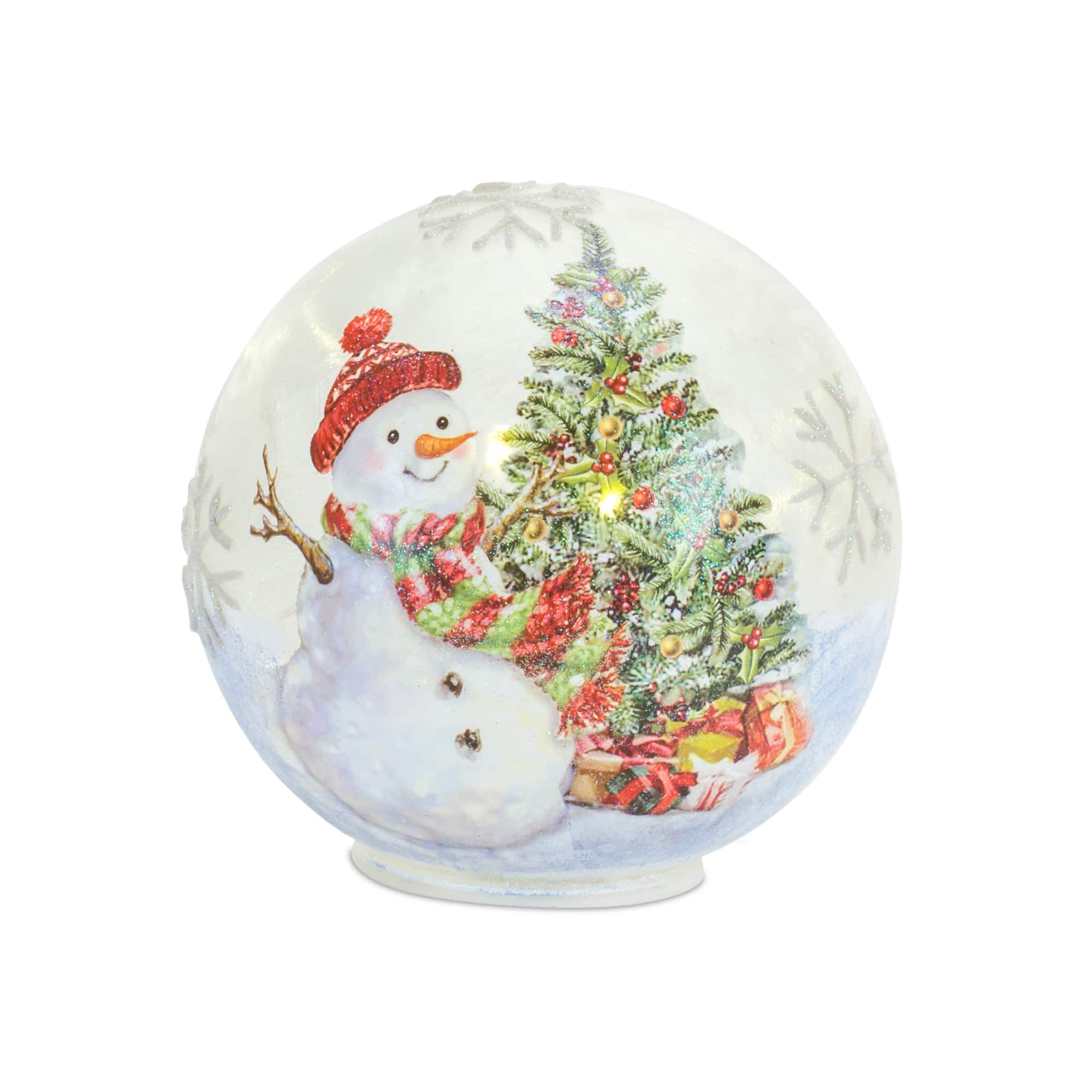 Snowman &#x26; Tree LED Glass Globe Set, 6&#x22; &#x26; 7&#x22;
