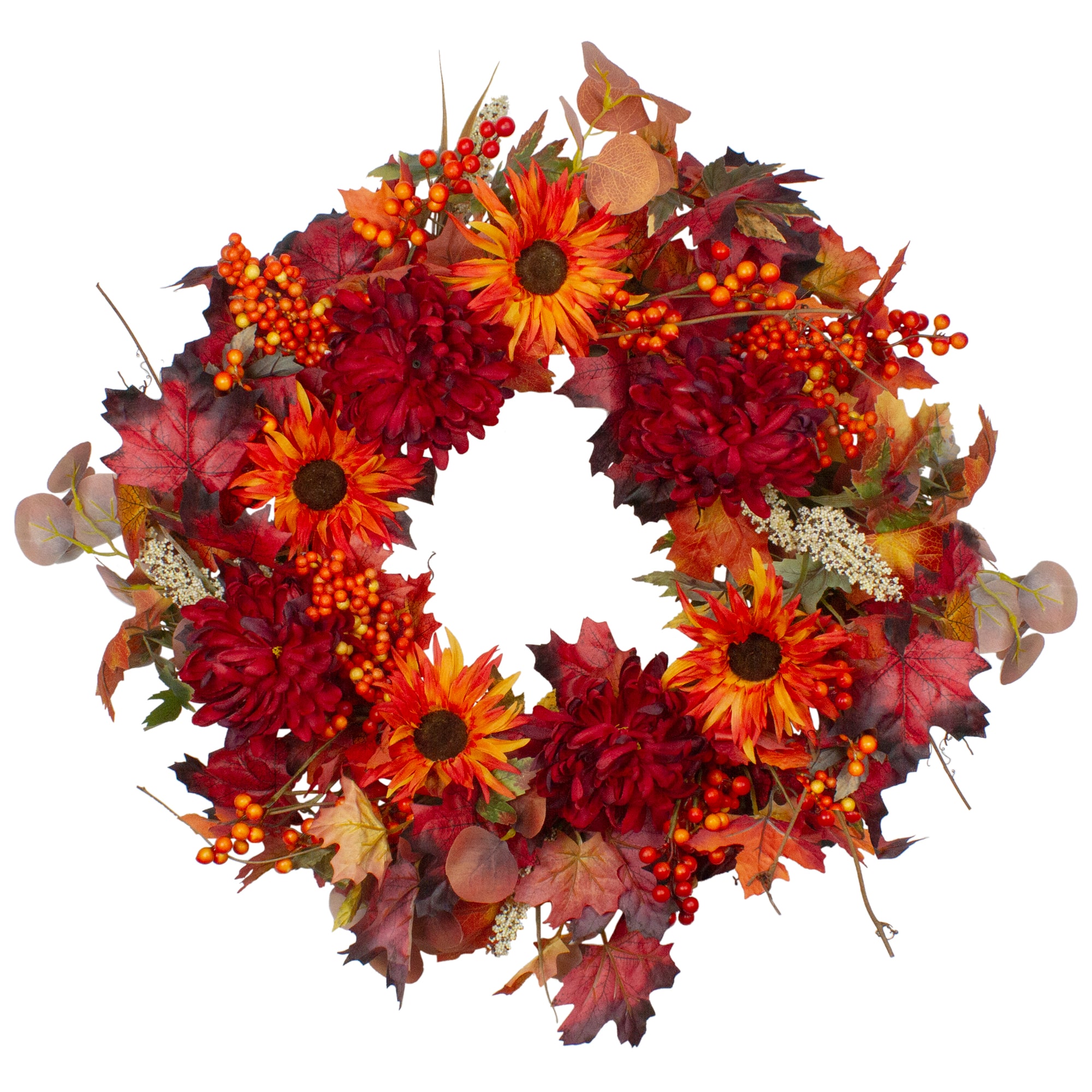 24" Leaves & Flowers Fall Harvest Wreath