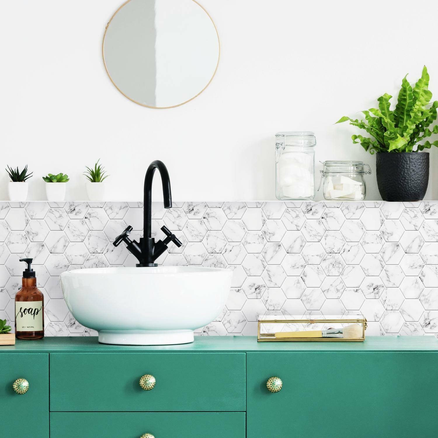 RoomMates Carrara Marble Hexagon Peel &#x26; Stick Backsplash