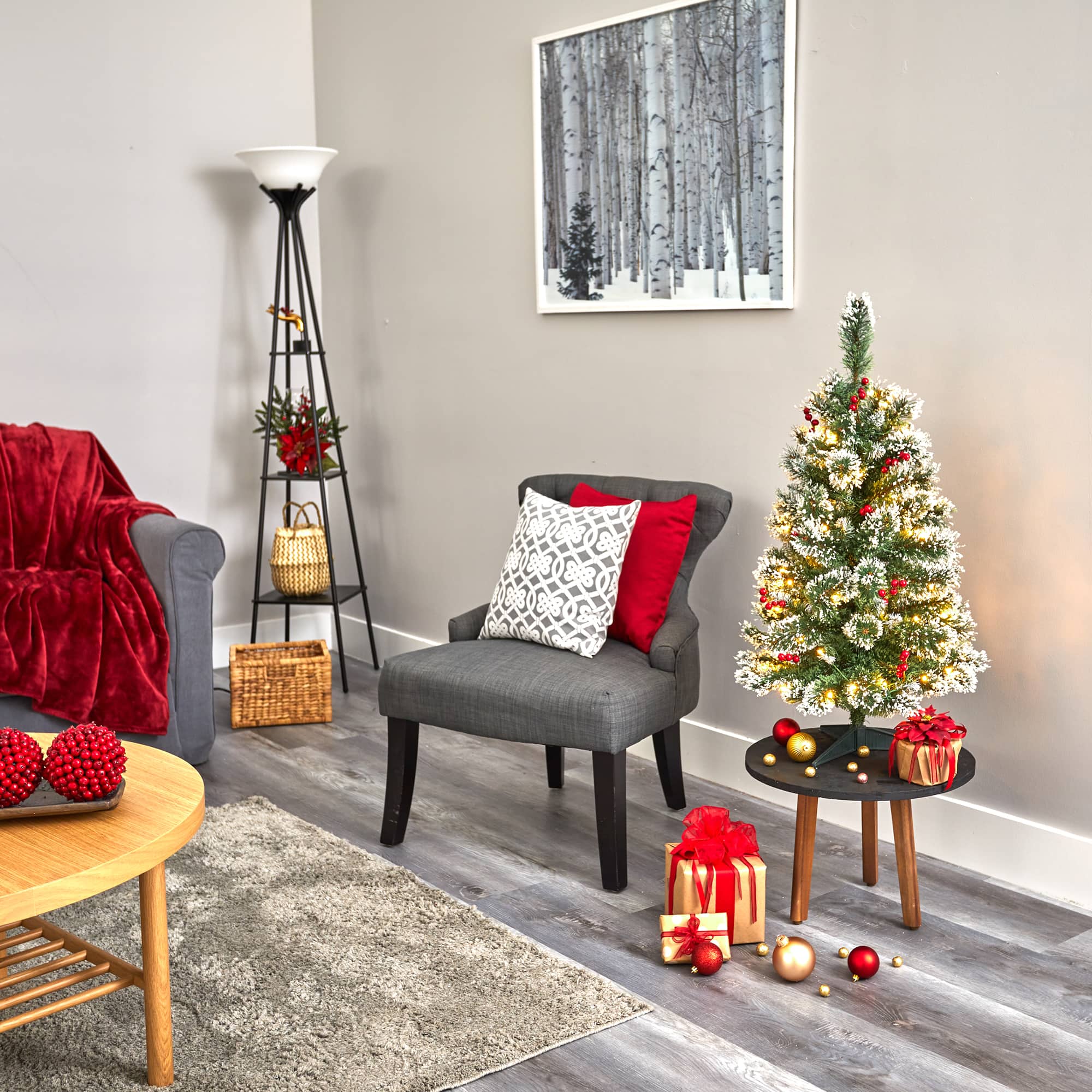 3ft. Pre-Lit Frosted Swiss Pine & Berries Artificial Christmas Tree with Clear LED Lights