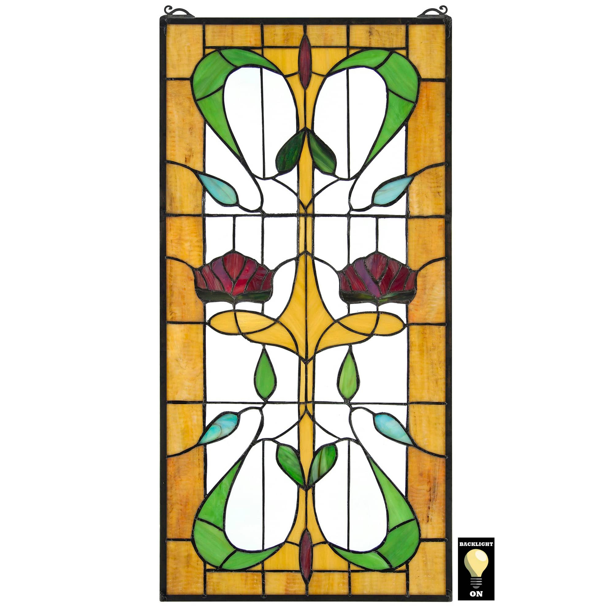Design Toscano 31&#x22; Ruskin Rose Two Flower Tiffany-Style Stained Glass Window Hanging D&#xE9;cor 