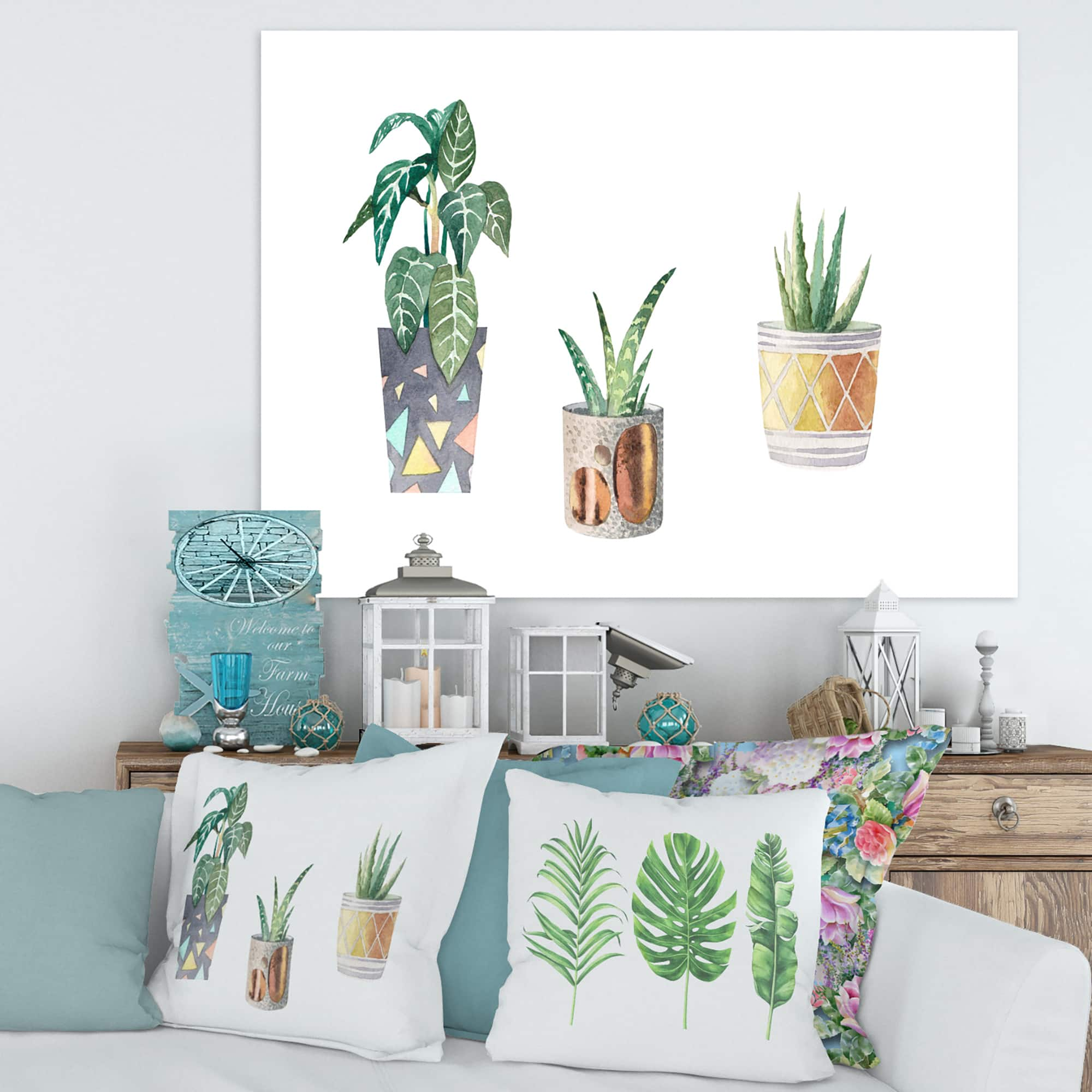 Designart - Three Potted Houseplants - Traditional Canvas Wall Art Print