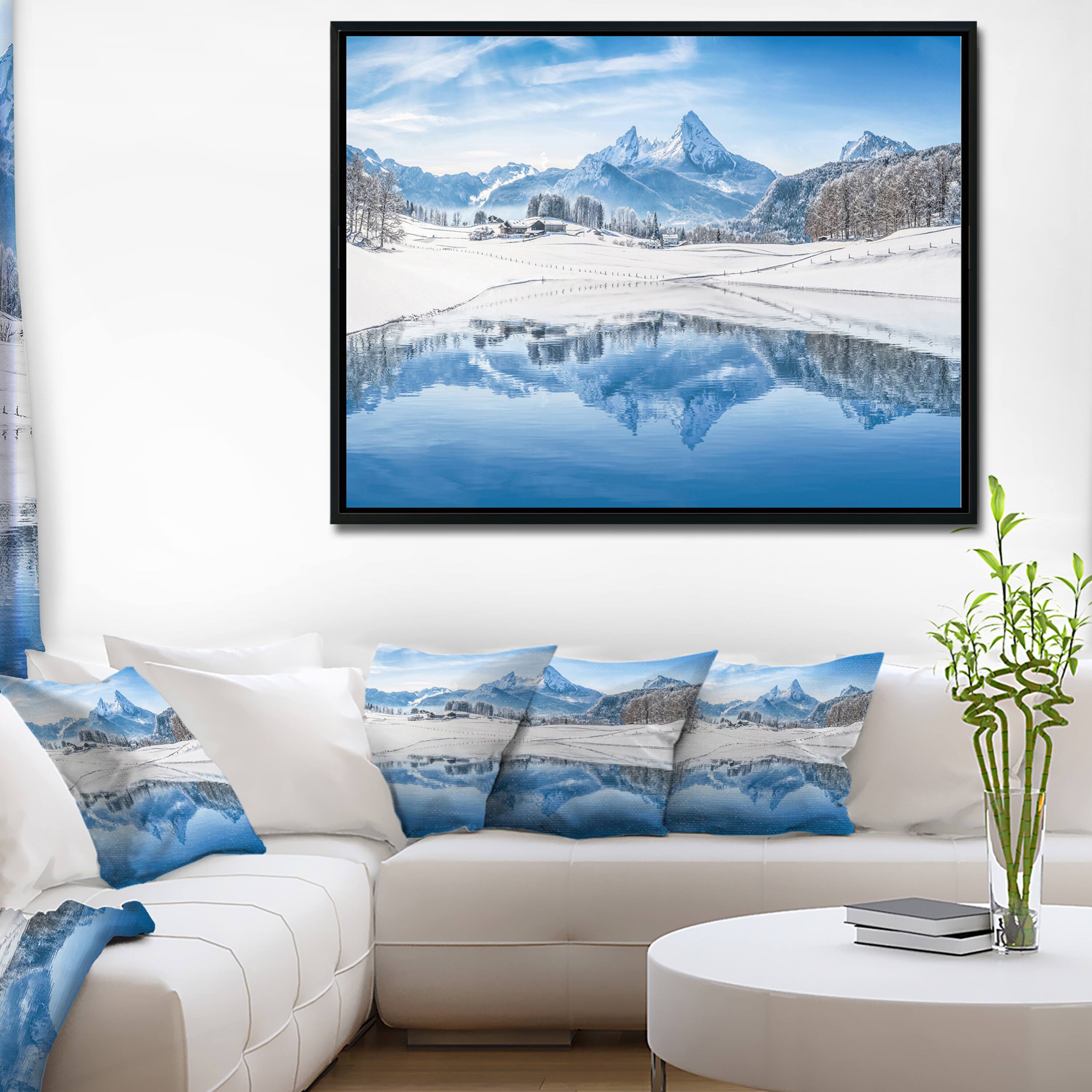 Designart - Icy Winter Mountain Alps - Landscape Photography Canvas Print in Black Frame