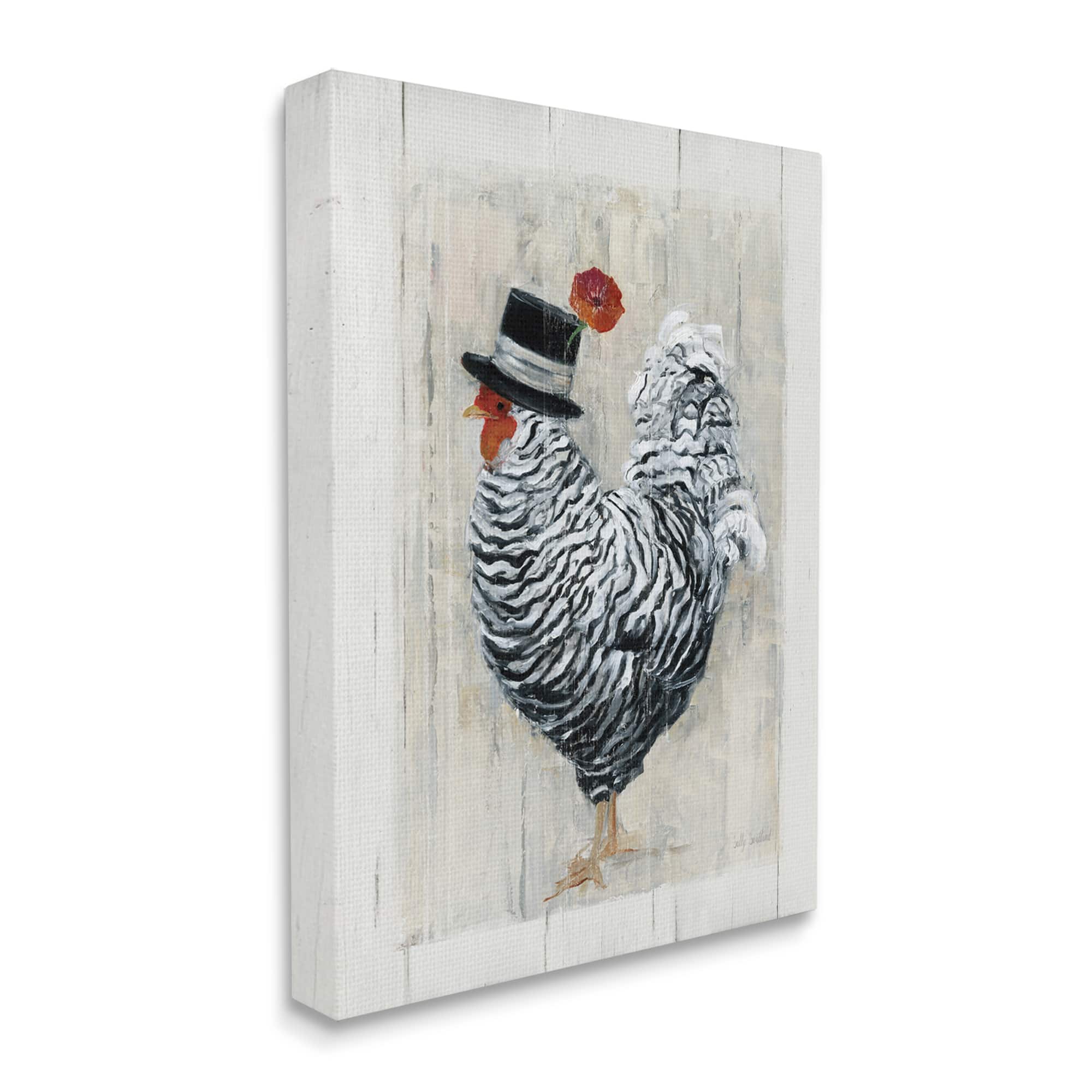 Stupell Industries Traditional Farm Chicken in Black Hat Chic Bird Canvas Wall Art
