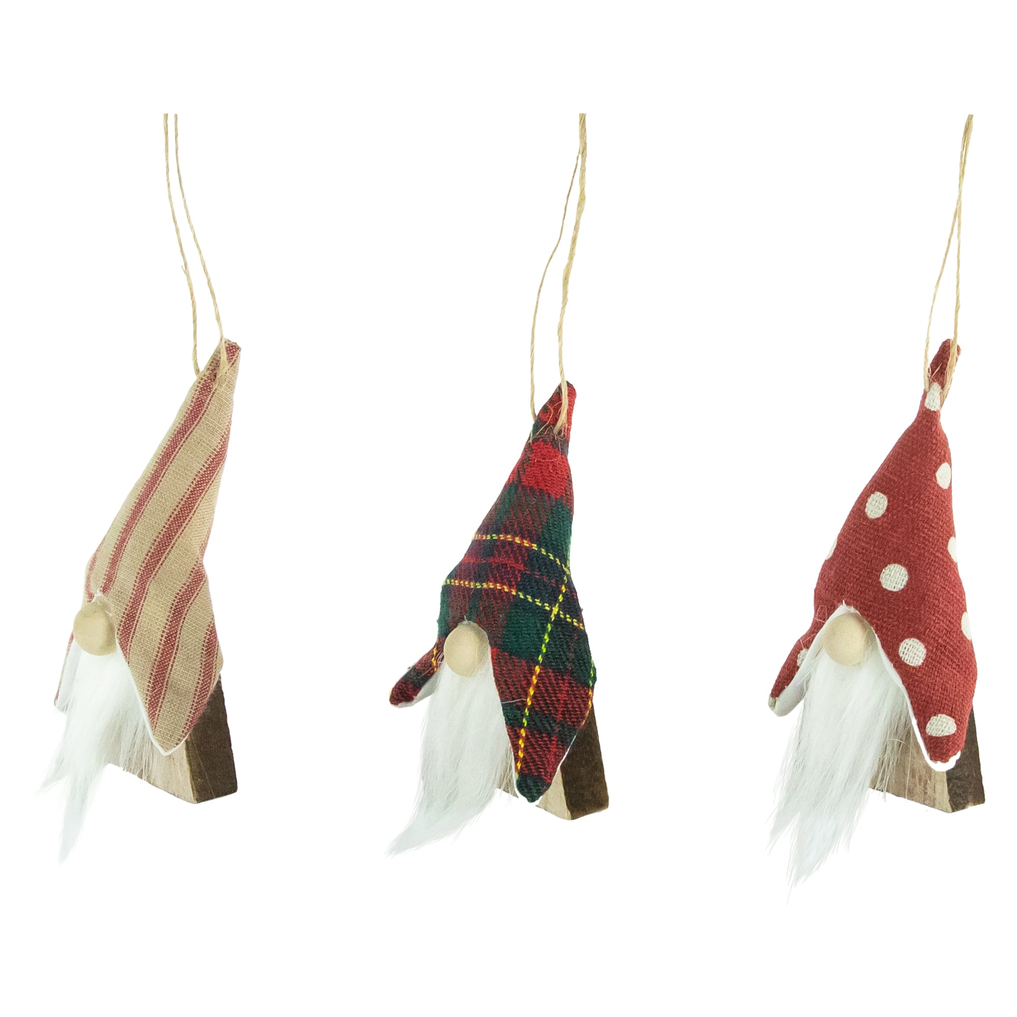 Set of 3 Wooden Gnomes Christmas Ornaments 4&#x22;