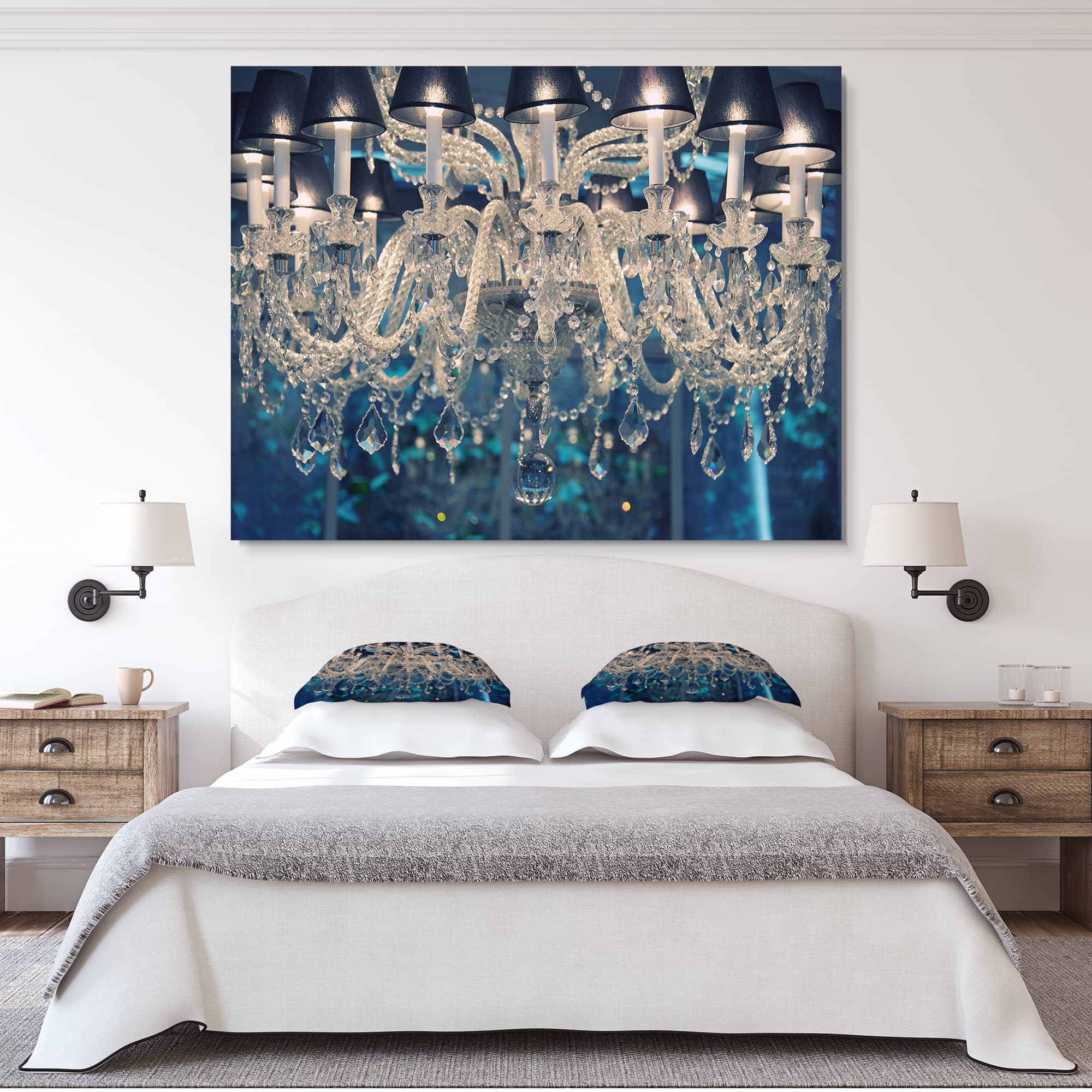 Designart - Blue Vintage Crystal Chandelier - Flower Artwork on Canvas
