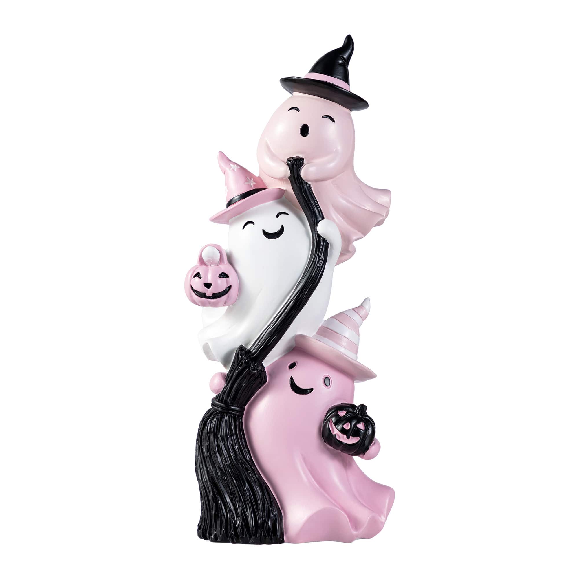 Glitzhome&#xAE; 13&#x22;H Pink Halloween Polyresin Stacked Ghost Table Decor