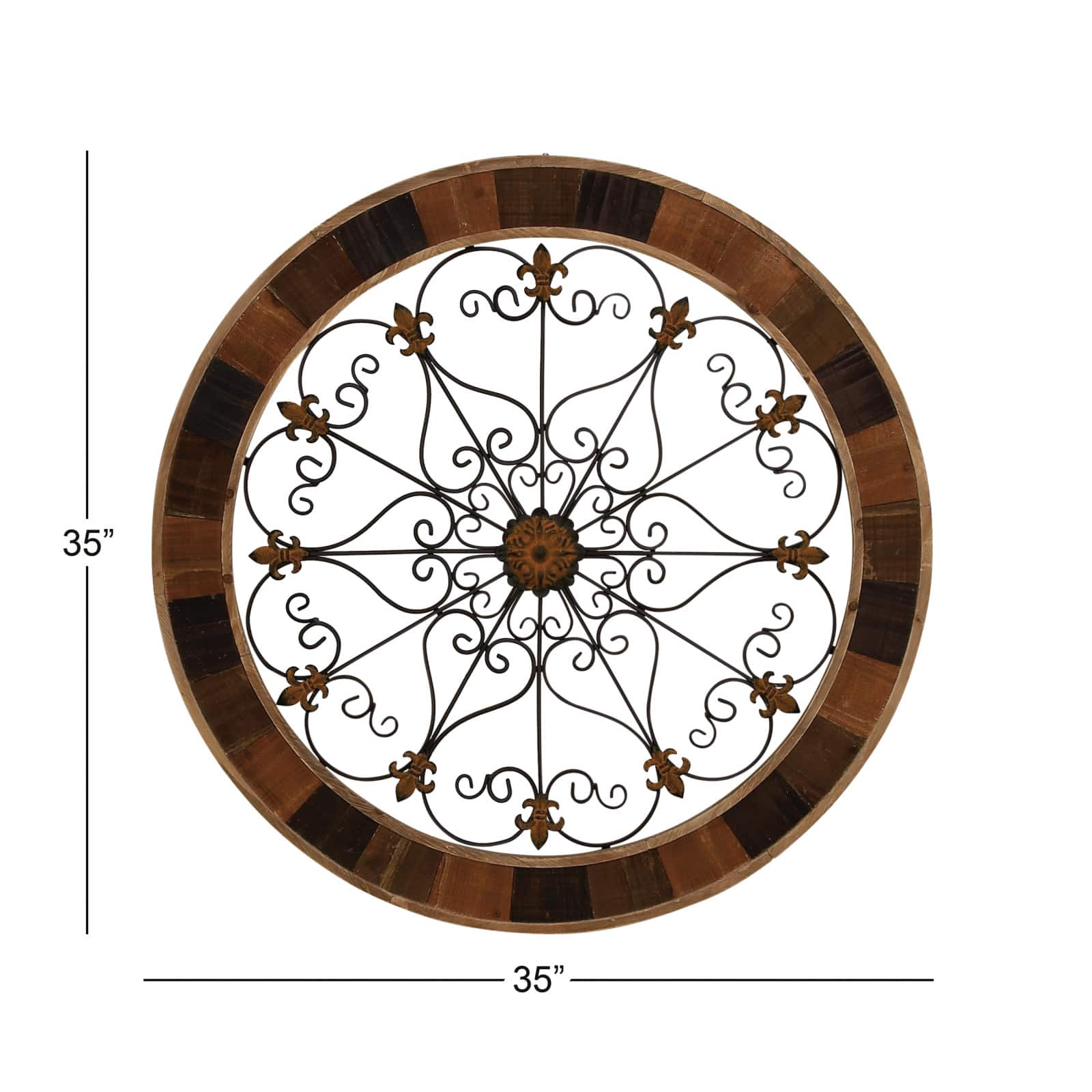 35&#x22; Brown Rustic Ornamental Metal &#x26; Brown Round Wall D&#xE9;cor